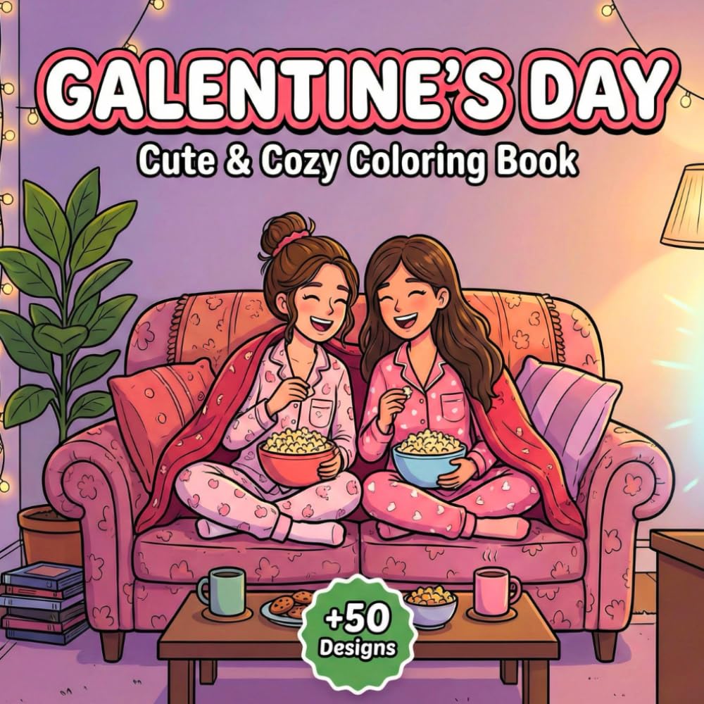 Galentine’s Day: Cute & Cozy Friendship Coloring Book for Adults & Teens Happy Outings, Cozy Scenes & Feel-Good Moments for Calm, Focus & Stress Relief