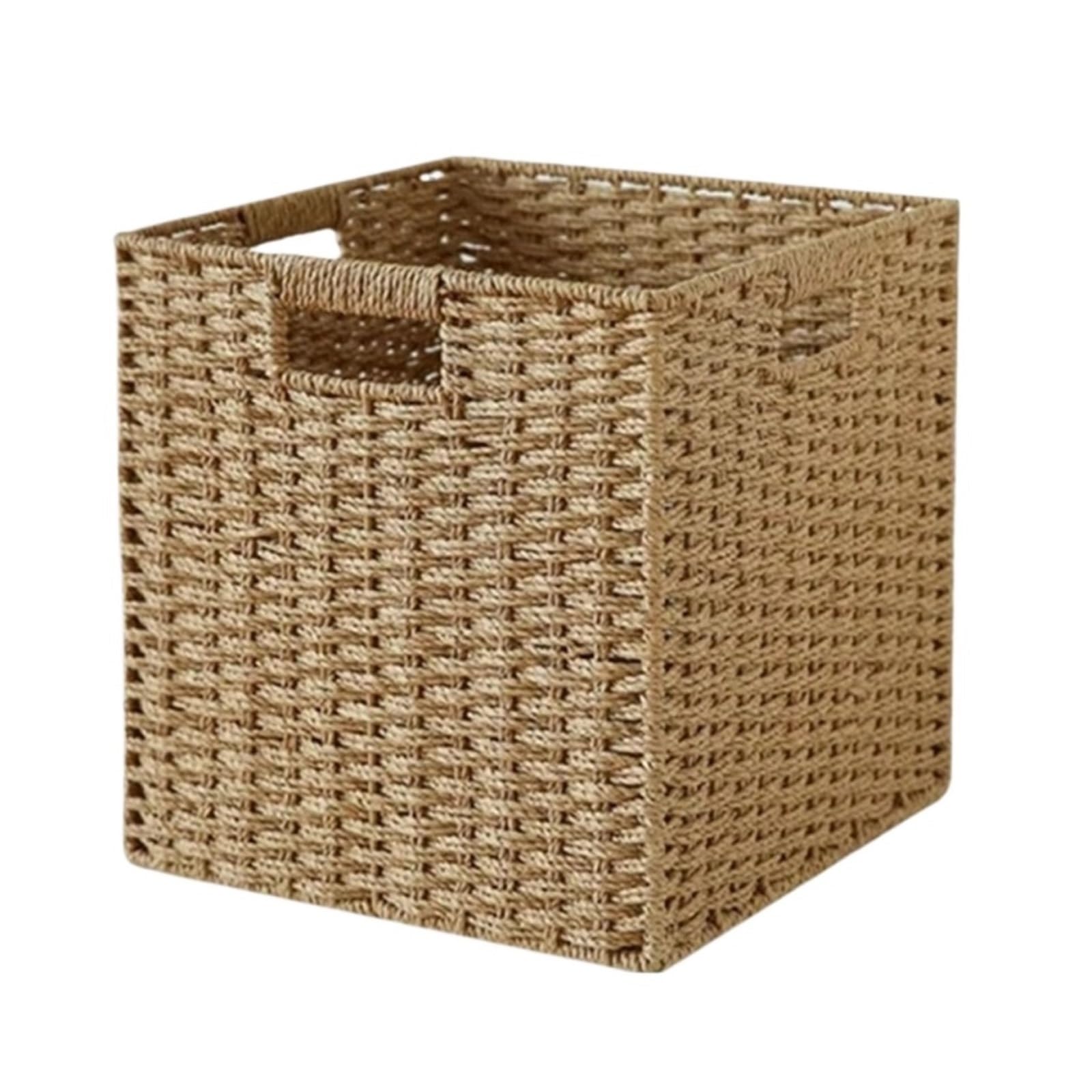 Picnic Basket Seaweed Wicker Sundries Toy Organizer Clothes Closet Dirty Storage Folding Rattan For Storage(L)