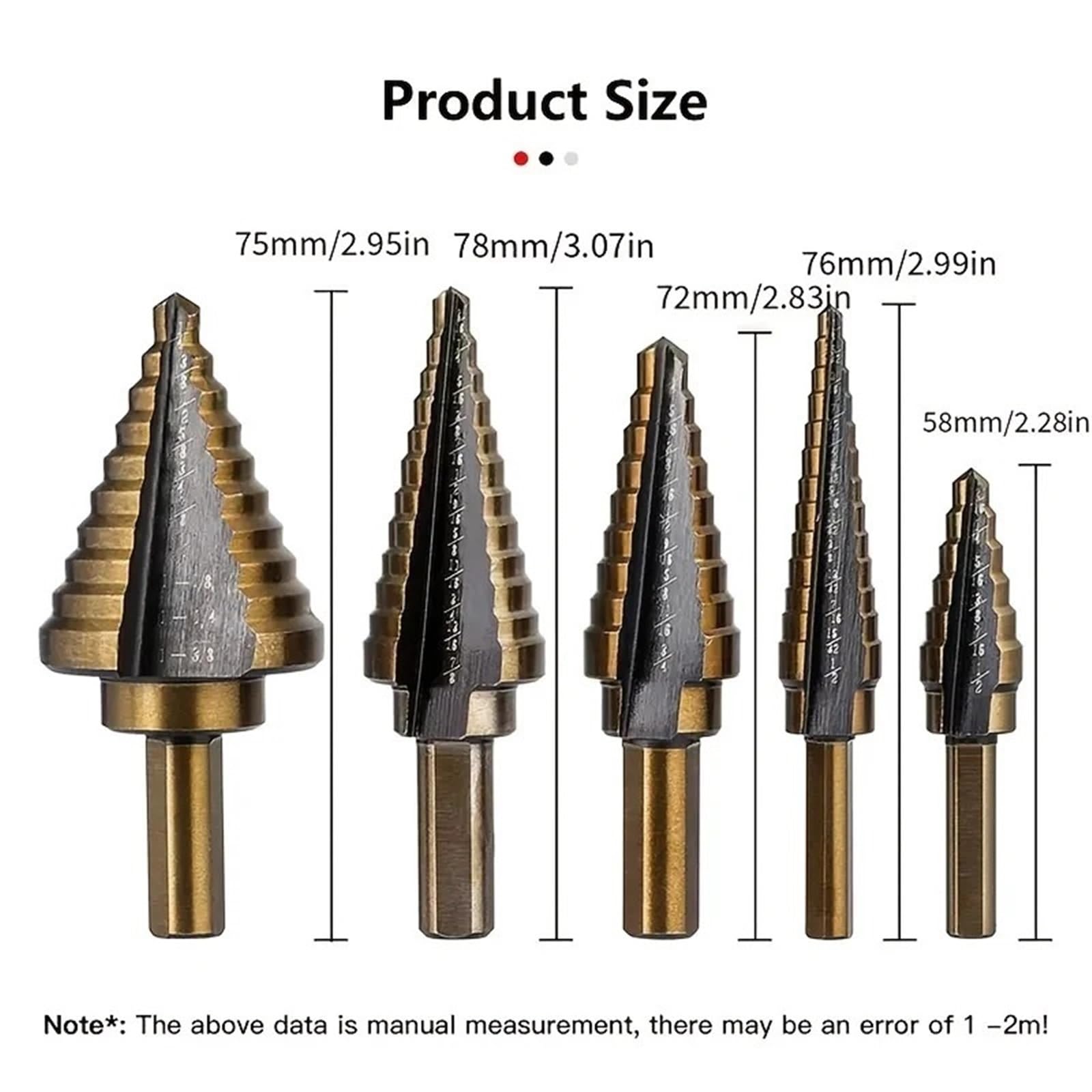 High Speed 4241 Cobalt Step Drill Bit Set 50 Sizes, 5Pcs Cone Drill Bits for Metal Lron Copper Aluminium Steel&Wood,Drilling Hole Tools