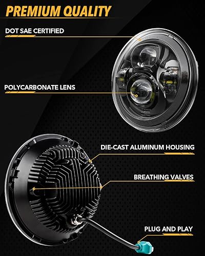 Miniatura 3 de Faros delanteros LED de 7 pulgadas con haz altobajo de 160 W, 7200 lúmenes, repuesto compatible con Jeep Wrangler JK LJ CJ TJ 1997-2018, H1 H2