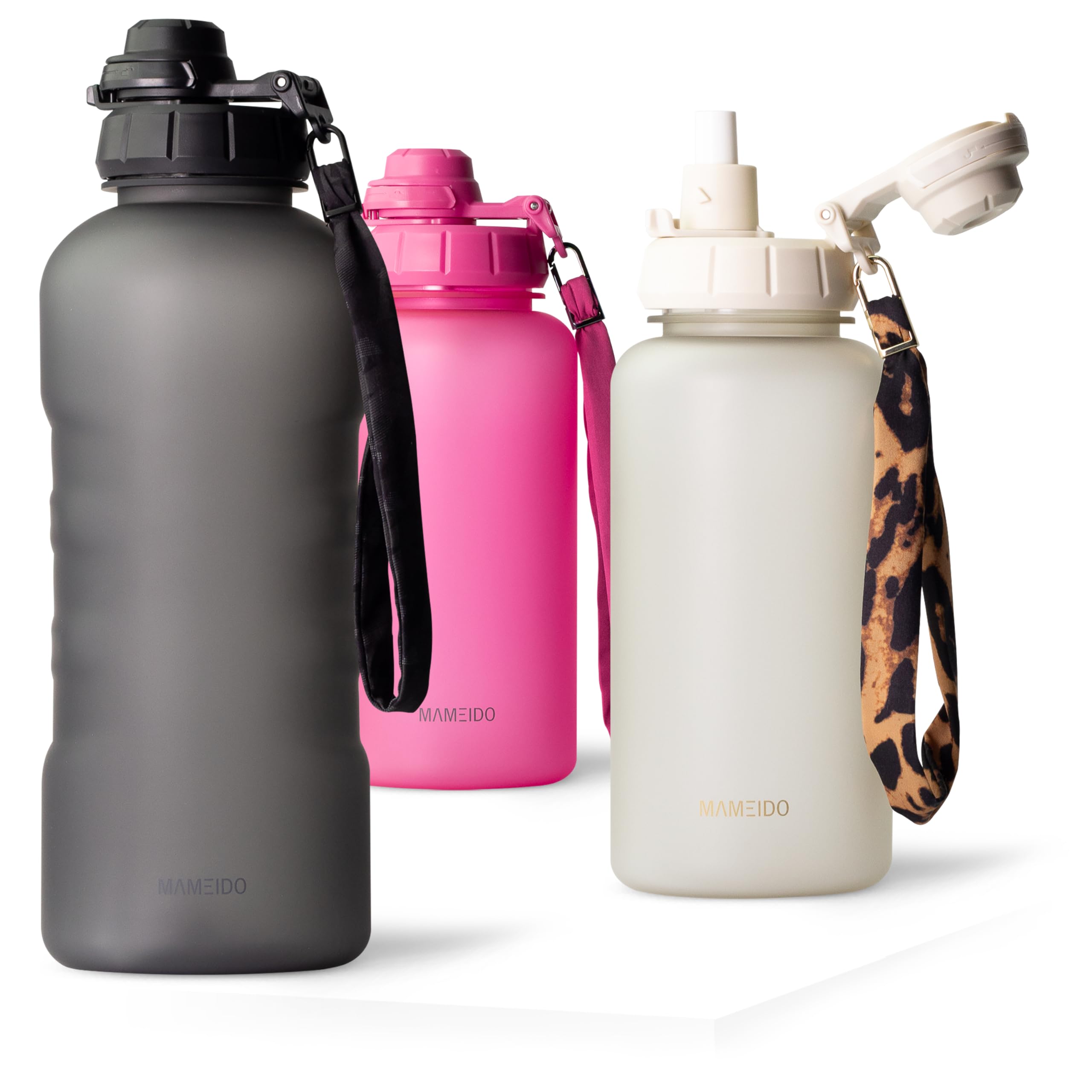MAMEIDO Trinkflasche mit Strohhalm & Zeitmarkierung als Trinkerinnerung 2 l, Wasserflasche auslaufsicher, Sportflasche BPA-frei, Gym Water Bottle, Flasche aus Tritan (Carbon Grey)