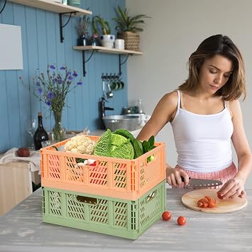 Shelf Baskets Set of 4 Plastic Storage Boxes Foldable Storage Boxes Kitchen Drawer Inserts Stackable Shelf Baskets Storage Boxes Transport Boxes Cabinet Container Cubes Home Office Bedroom Pink + Green