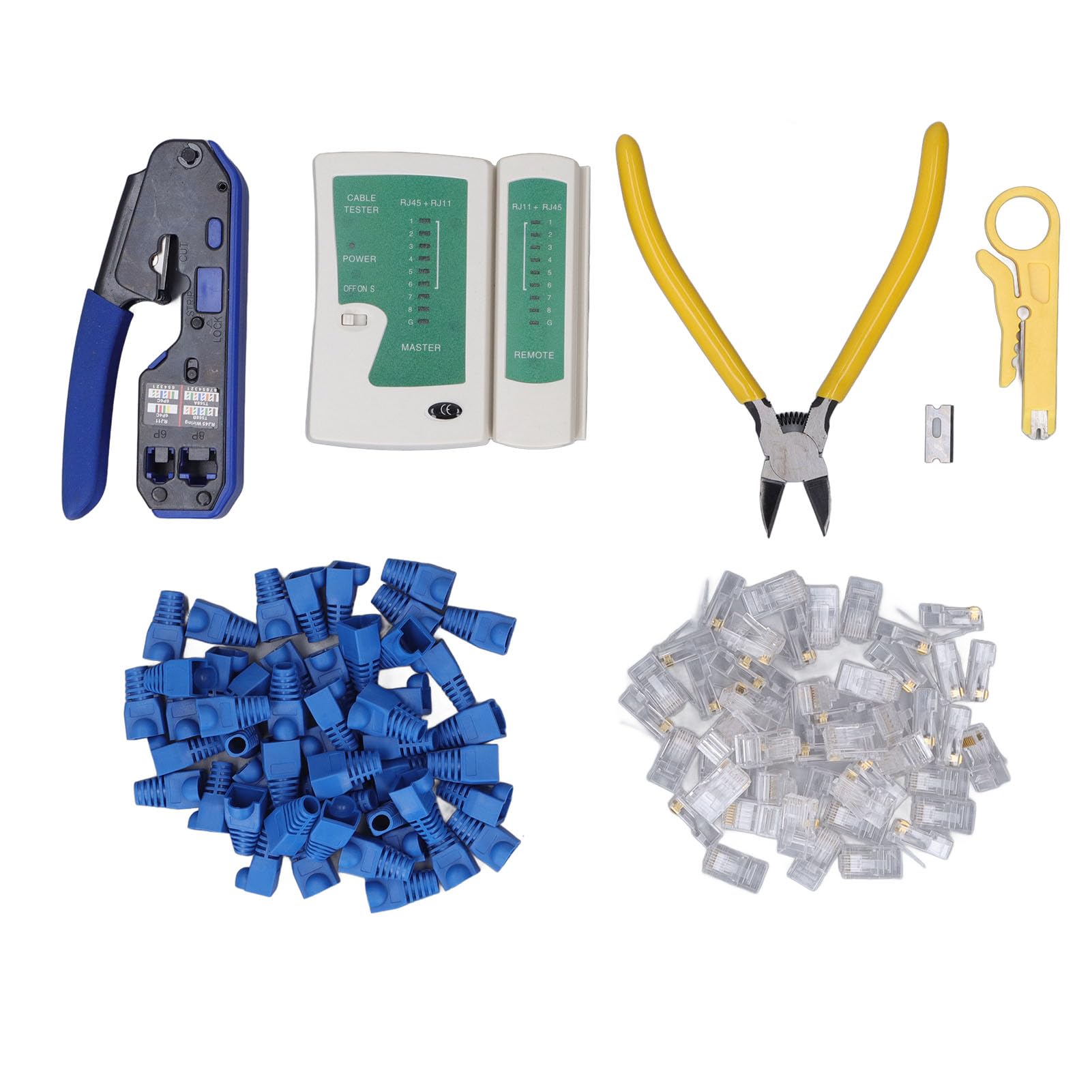 Kit d'outils de sertissage RJ45, pince à dénuder, testeur de réseau à tête cristalline 8P8C pour connecteurs Cat5 et Cat6
