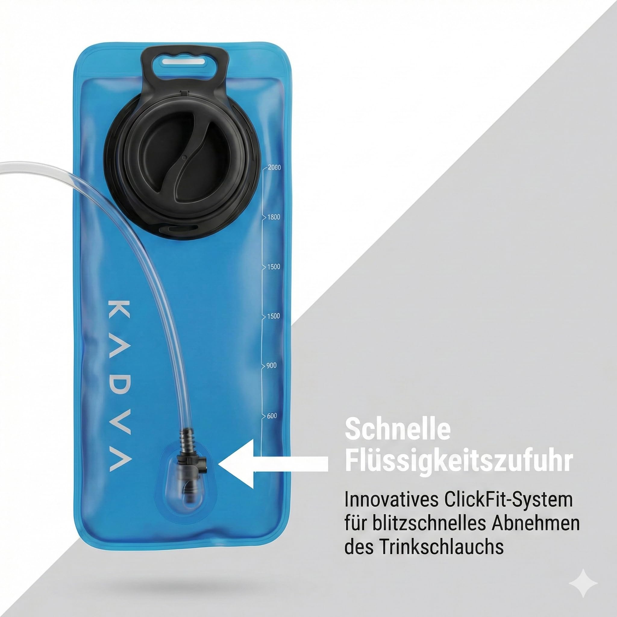 KADVA Bolla per Bere – a Prova di perdite e Facile da Pulire – Termoplastica Senza BPA con Sistema ClickFit – 2 Litri Blu – per Escursioni, Corsa e Ciclismo