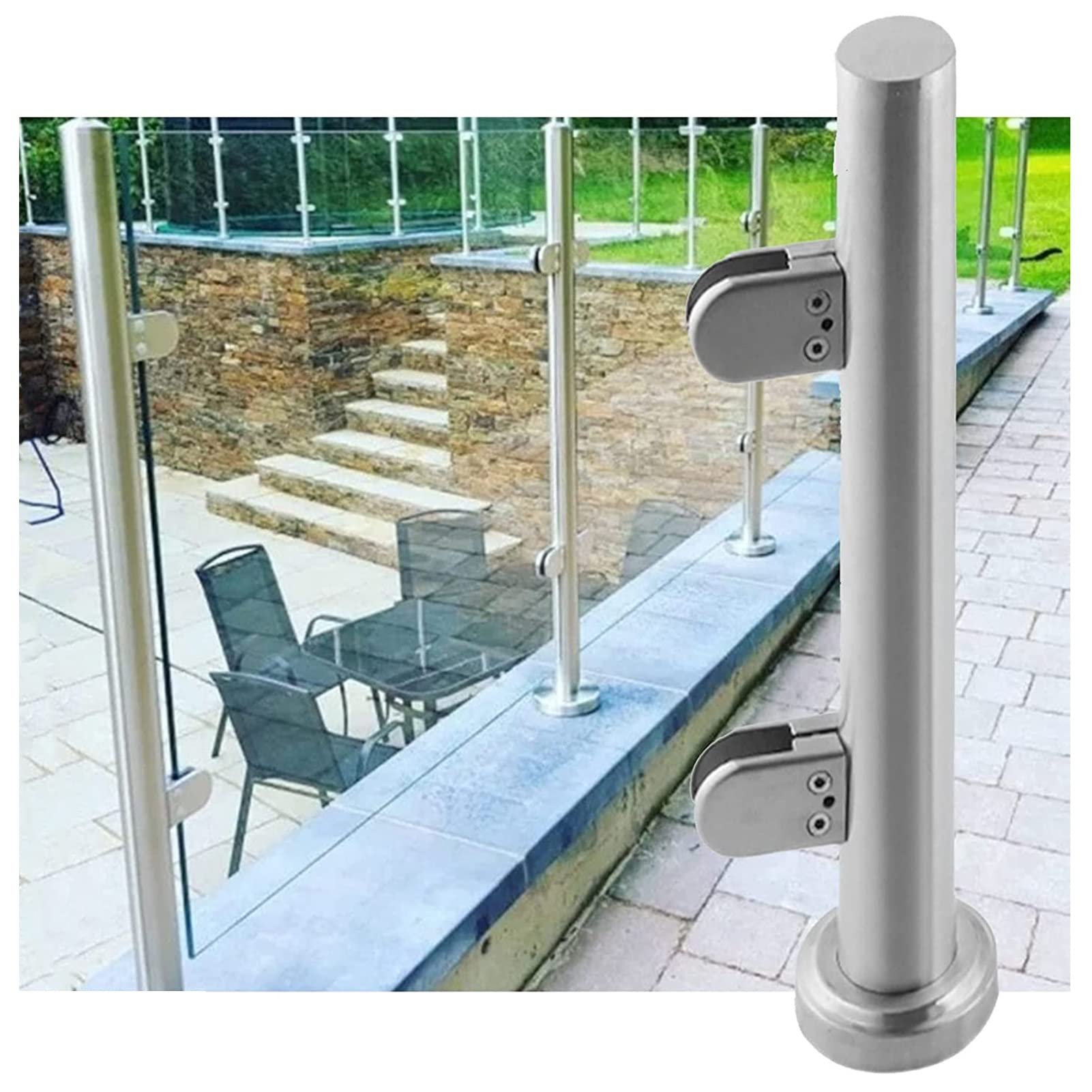 GHHVFEC 304 Stainless Steel Floor-Standing Glass Balustrade Posts - Outside Staircase Kit For Deck/Stair/Steps - Glass Railing Post, Balustrade Clamps,End Post-105cm/41.3