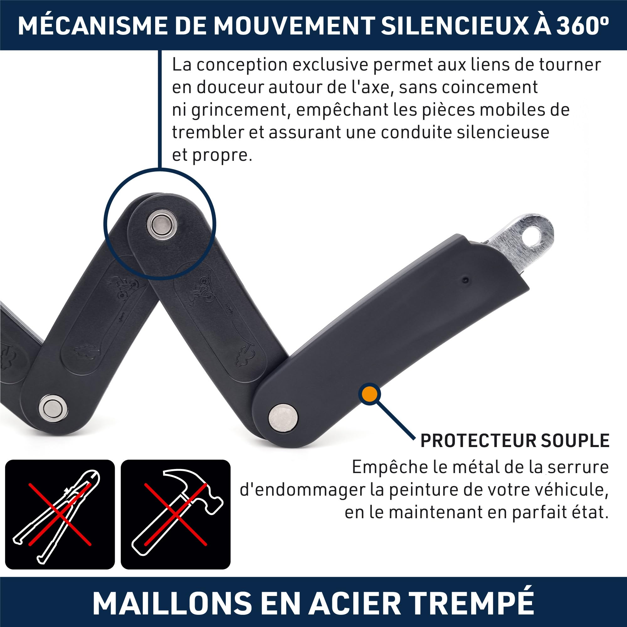 URBAN UR469Y Cadenas Velo Pliable, Visible, 70cm Plus Compact, Plus Facile à Transporter Sans Bruit, Protection Anti-rayures, Anti vol avec Serrure Haute Sécurité, Polyvalent pour Vélo Trottinette