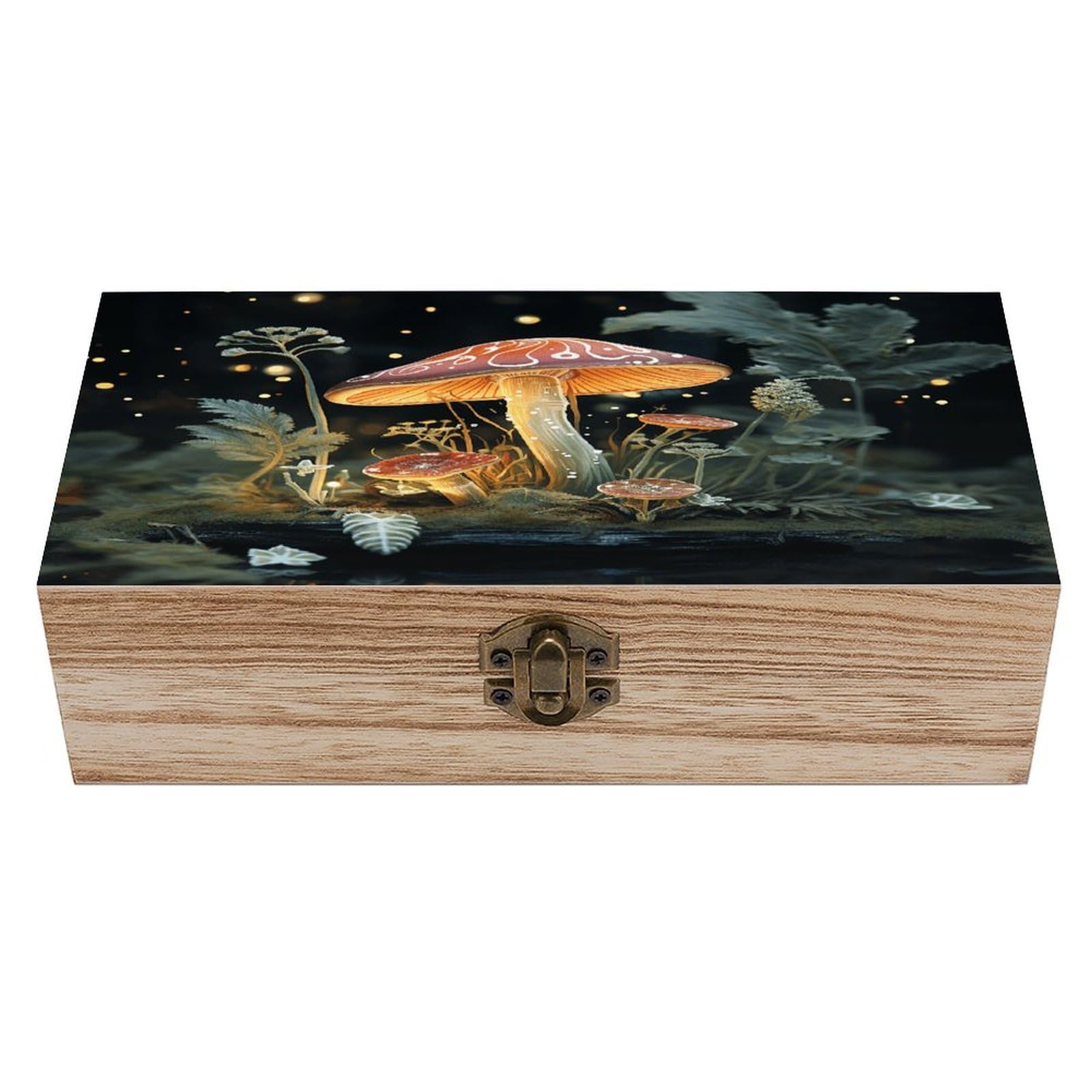 VstaDank Butterfly Mushroom Wooden Storage Box Wooden Keepsake Box with Hinged Lid Exquisite Solid Wood Decorative Jewelry Case Memory Box for Jewelry Photos Letters Crafts Trinkets