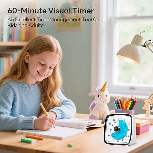 Miniatura 9 de Yunbaoit Temporizador visual con luz nocturna, temporizador de cuenta regresiva de 60 minutos para niños y adultos, temporizador silencioso para el