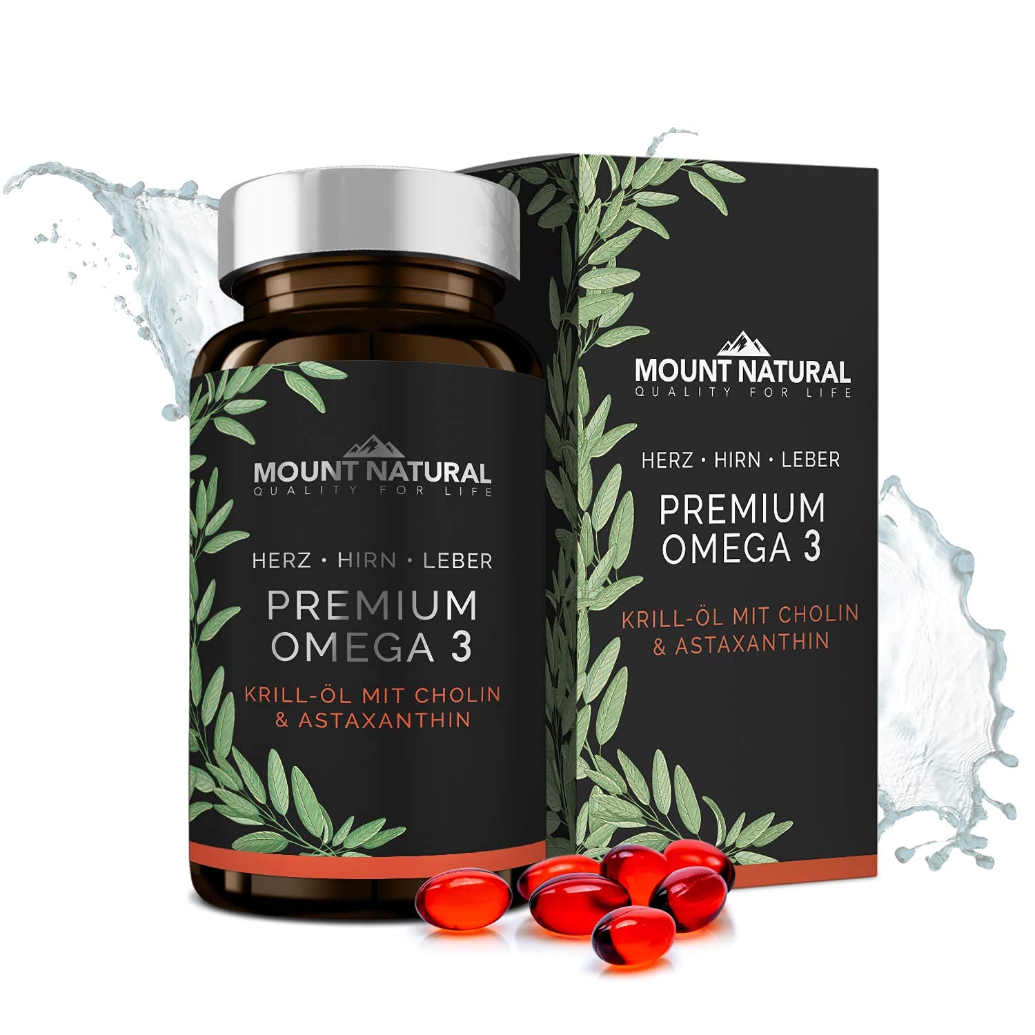Krillöl - 1180mg mit hochdosiertem Omega-3: EPA, DHA, Cholin und Astaxanthin - Hochwertiger als Fischölkapseln durch Phospholipid - Laborgeprüft aus Deutschland 60 Kapseln = 49,5g