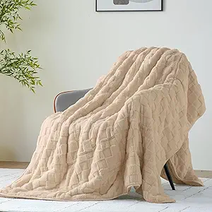 Uttermara Sherpa Fleece Weighted Blanket Full Size(12lbs, 48" x 72", Khaki), 3D Jacquard Checkered Warm Sherpa Heavy Blanket for Adults, Soft Fuzzy Weighted Blankets for Couch Bed Sofa