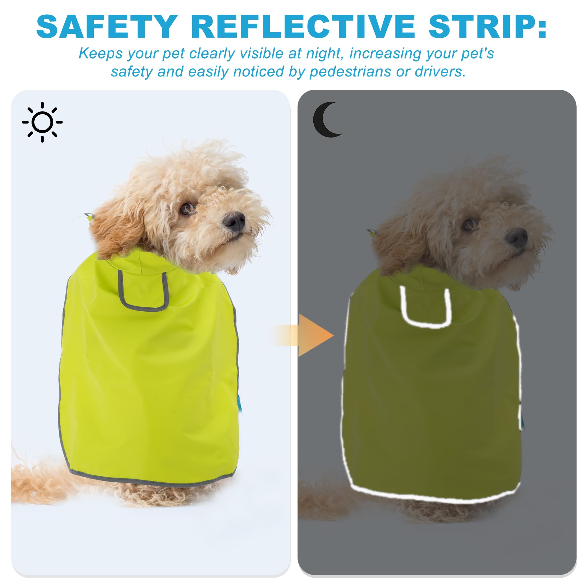 GLIDESMOOTH Dog Raincoat, Waterproof with Reflective Strip, Adjustable Lightweight Raincoat for Large Medium Small Dogs, 2XL Size, Yellow, 1 Pcs