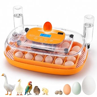 TURBRO Incubator for Hatching Eggs, Automatic Turning, Temperature & Humidity Control, Built-in Candler, 360 Viewing, 24 Egg Incubators for Chicken, Duck, Quail, Turkey, Goose, Parrot, Bird