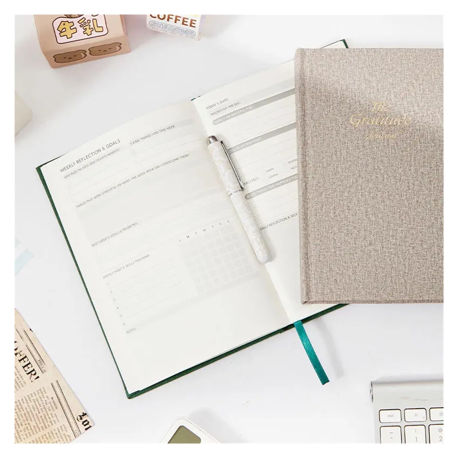 Inspirierendes Notizbuch 2 stücke Dankbarkeit Tagebuch Kreative Schreibwaren Liefert Student Notebook Schule Büro Liefert Journal Reflexion Stanzen Zeitplan Plan(Grey)