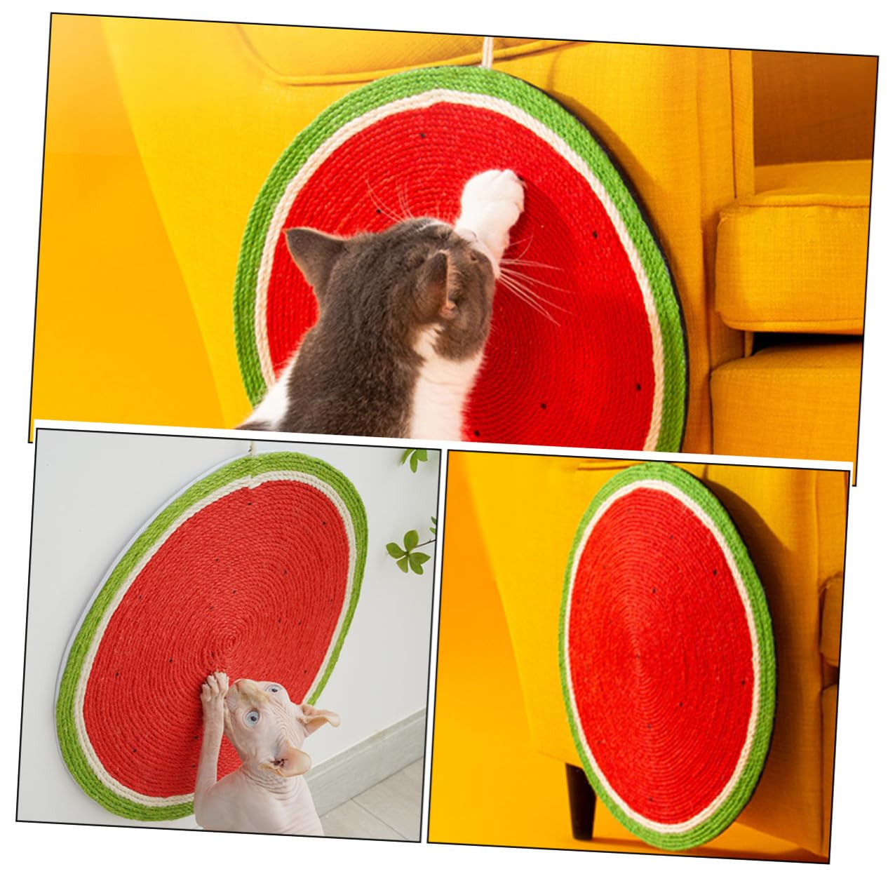 ARTIBETTER Sisal Kratzbaum für Katzen mit Rutschfester Unterseite und Hängender Seilgestaltung Rotes Wassermelonen Design für Haushalt als Katzenspielzeug