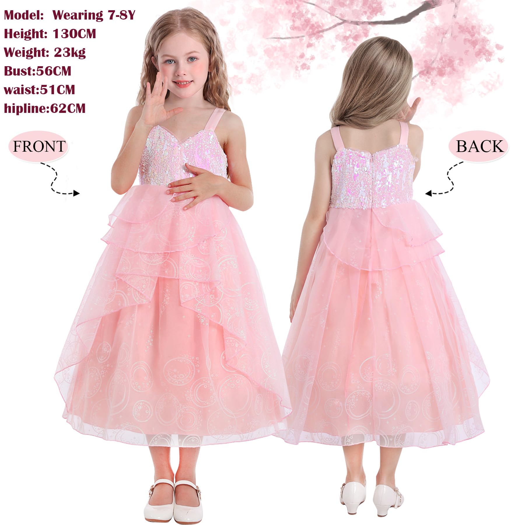 Marendyee Princess World Book Day Costumes for Girls Kids Sequin Fancy Party Dress up Pink Witch Cosplay Wedding Guest Flower Girl Dress Witches Role Play Outfit 3-4 Years - Image 2