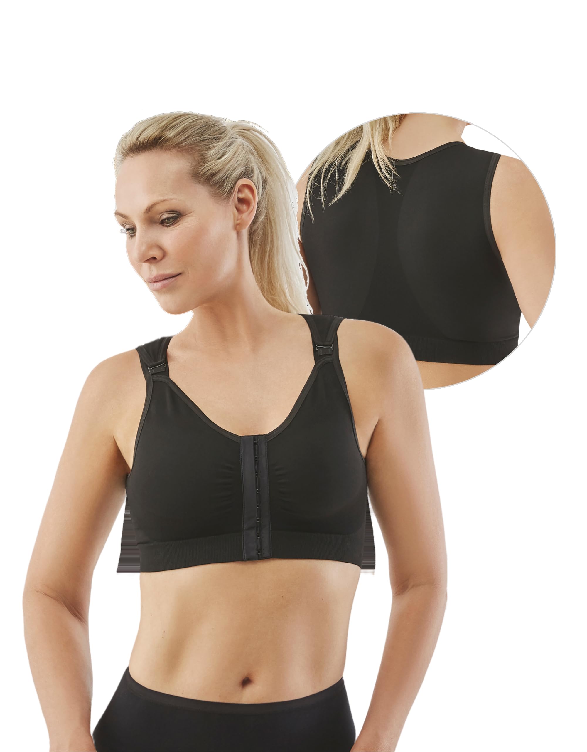 CAREFIX Bree Post Breast Augmentation Bra | Comfortable Post Breast Reduction Surgery Bra, Black, M