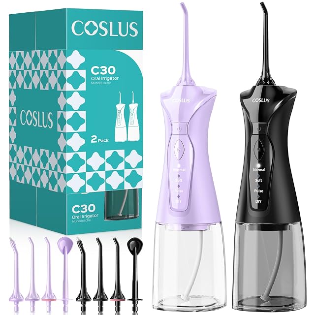 COSLUS Awn Tss COSLUS C30 Water Dental Flosser, Upgraded DIY Mode, Black Purple, 2Pcs