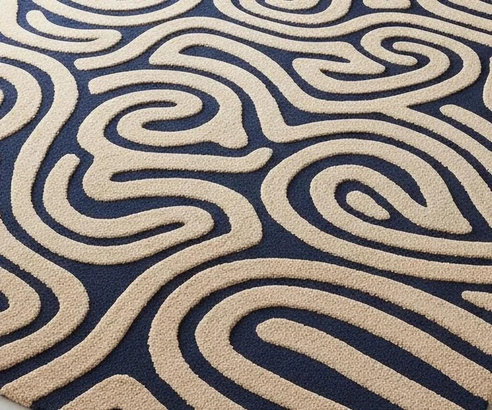 10x14 Ft Hand Tufted Wool Area Rug, Modern Abstract Swirl Navy Blue & Ivory Pattern Design, Handmade Carpet for Living Room Bedroom Home Décor