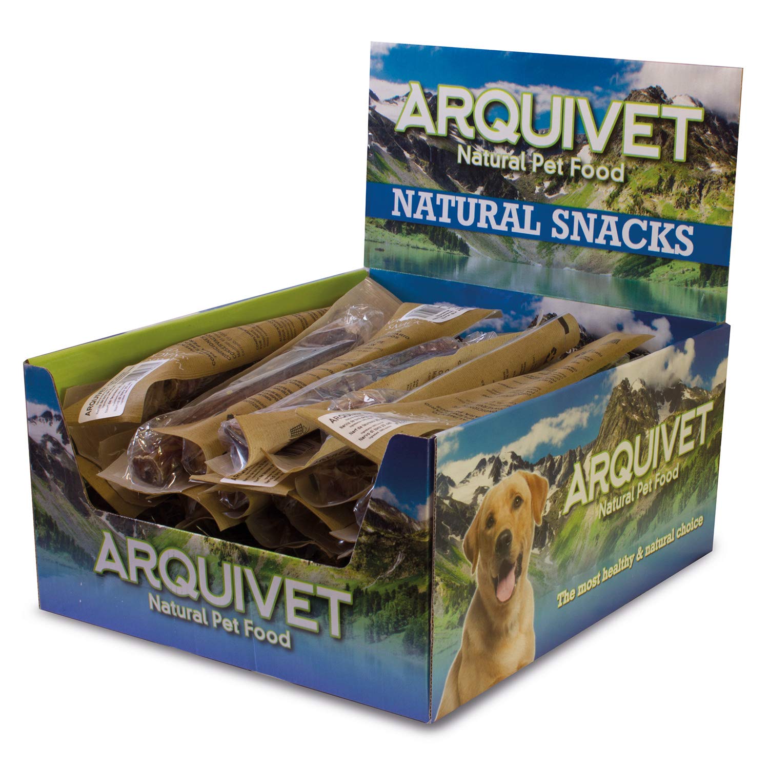 ARQUIVET Nervio de Toro 20 cm - Caja Completa 40 Unidades retractiladas - Snacks Naturales para Perros - Chuches, golosinas, recompensas, premios y chucherías para Perros