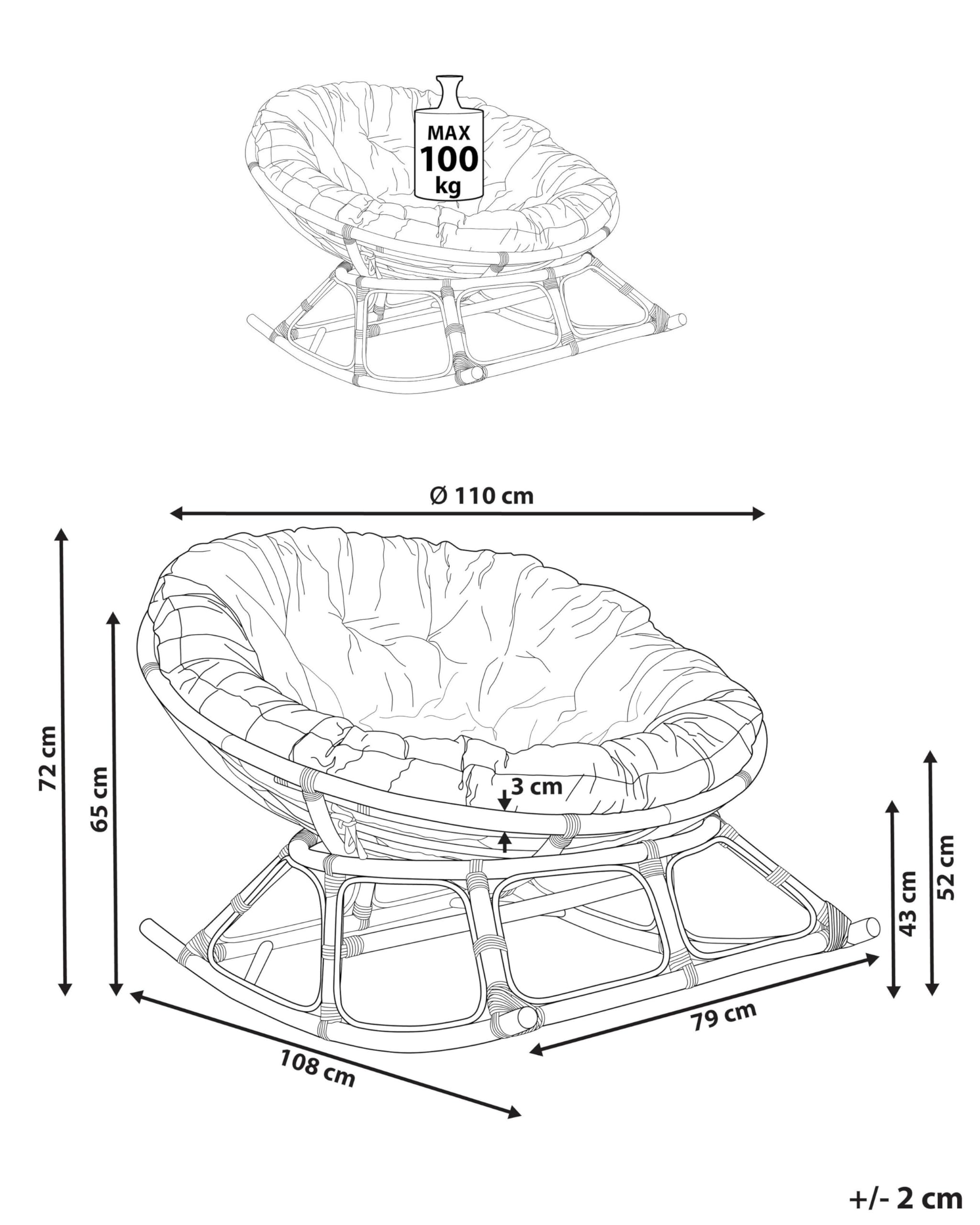 Beliani Fauteuil à Bascule Rond en Rotin Ton Naturel et Beige Clair Empilable Orvieto