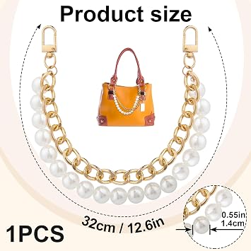 YALOJE Big Pearl Purse Bag Chain, Metal Double Chain Handbag Extender Straps for Women, Elegant Bag Charm Decoration Short Handle Replacement Accessories for Shoulder Crossbody Bags - Gold, 1pcs