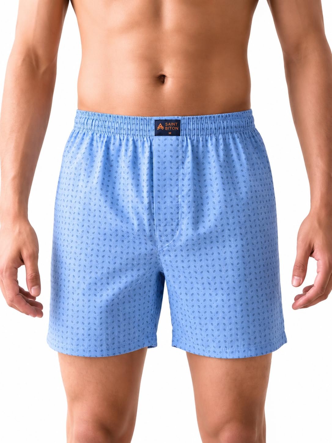 Men's Printed Cotton Boxer Shorts | Soft Breathable Fabric | Regular Fit | Assorted Floral, Paisley & Geometric Prints (in, Alpha, XL, Regular, Standard, Light Blue with Black Motifs)-picture-43