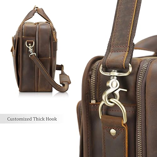 Miniatura 8 de Polare - Maletín de cuero de grano completo de 18.5 pulgadas para computadora portátil, bolsa de mensajero para hombres, grande para portátiles de