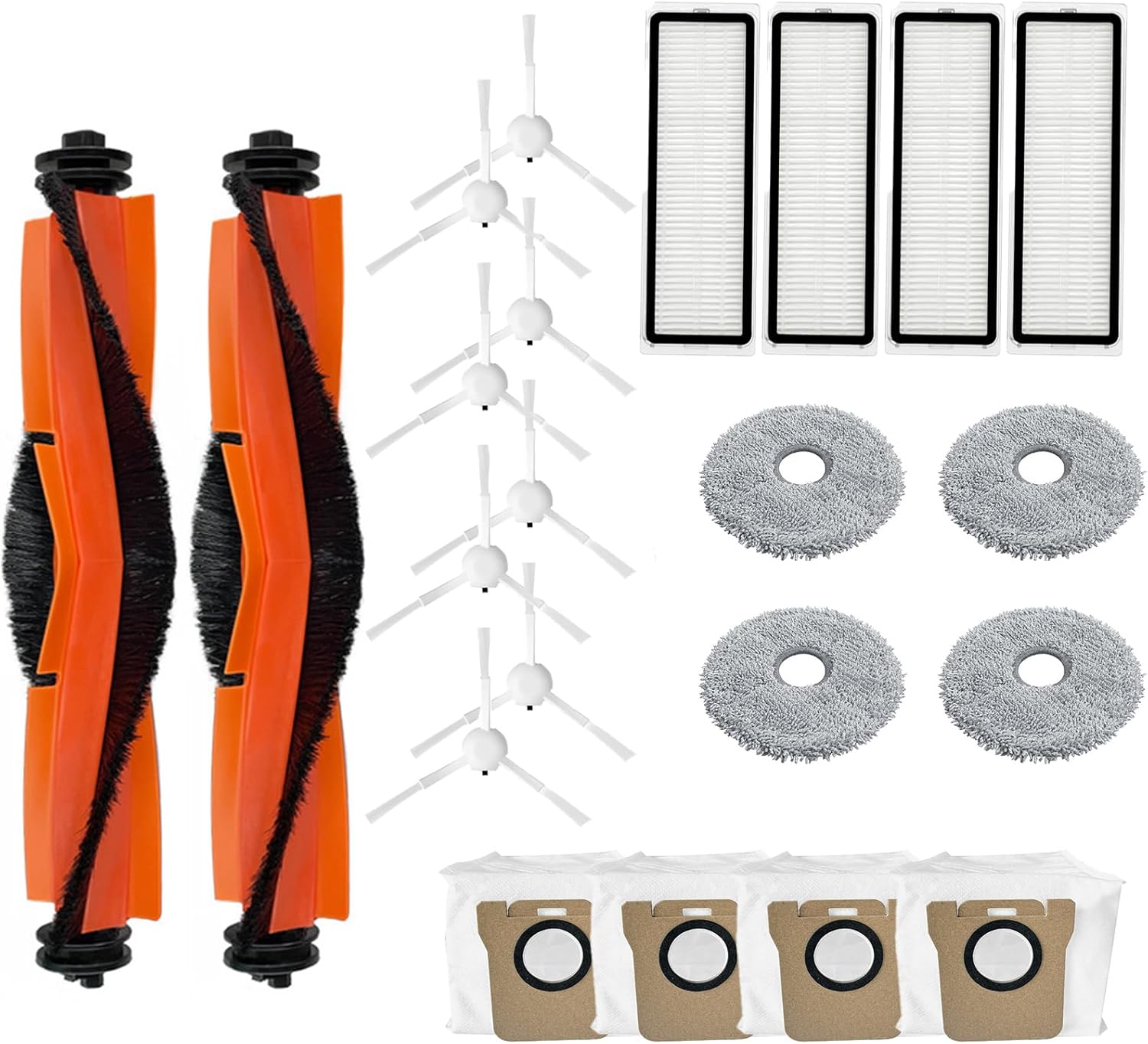 Vacuum Accessories Kit Compatible with Xiao-Mi X20+ X10+, Sweeper Robot Vacuum and Mop Cleaner Replacement Parts (1 Main Brush + 8 Side Brush + 4 Filter + 6 Mopping Pad + 8 Dust Bag)