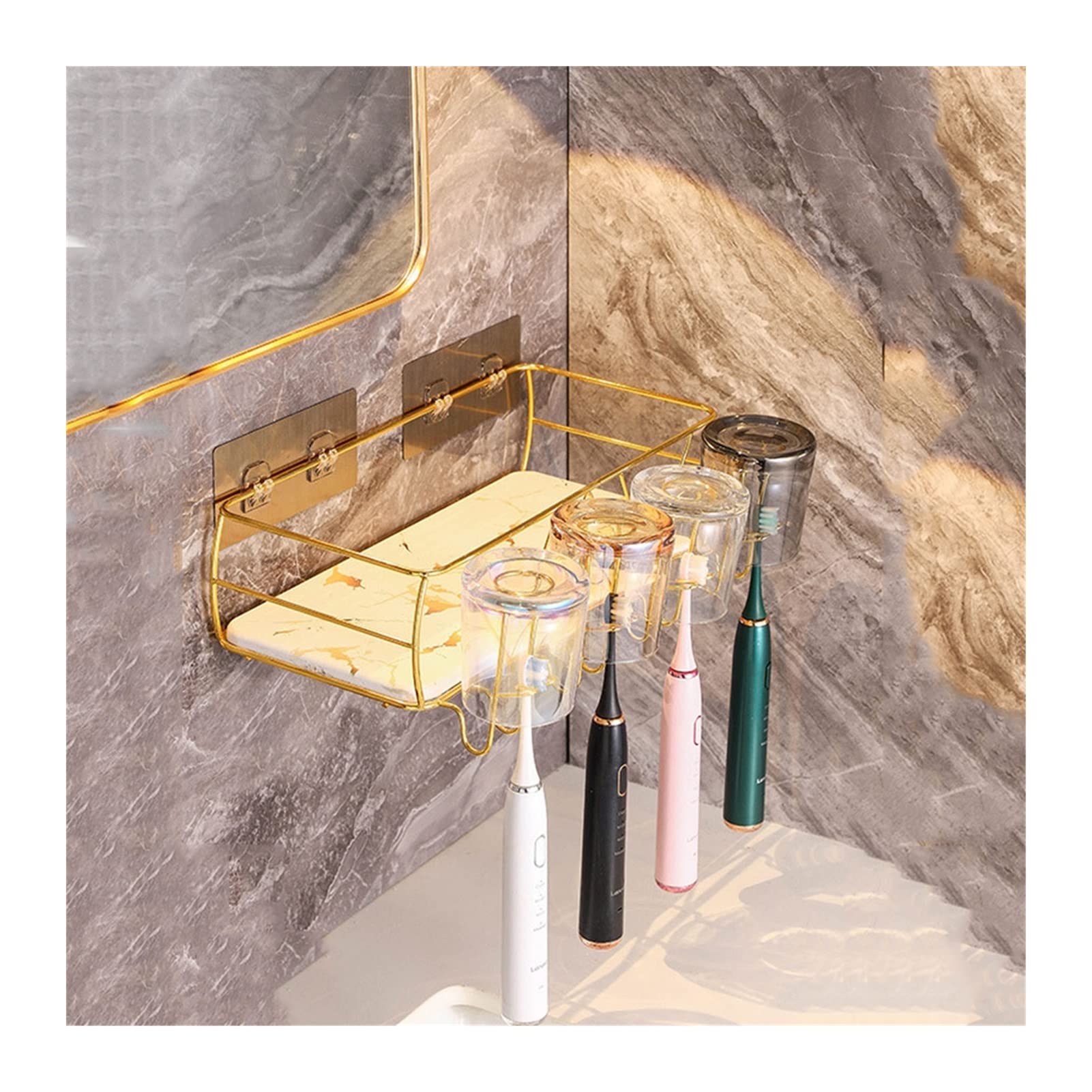 Portaspazzolino da Parete Porta del denti spazzolino da bagno Porta di spazzolino montato a parete multifunzionale portatore di spazzolino con bosca Scatola di Immagazzinaggio Dello Scaffale di Immag