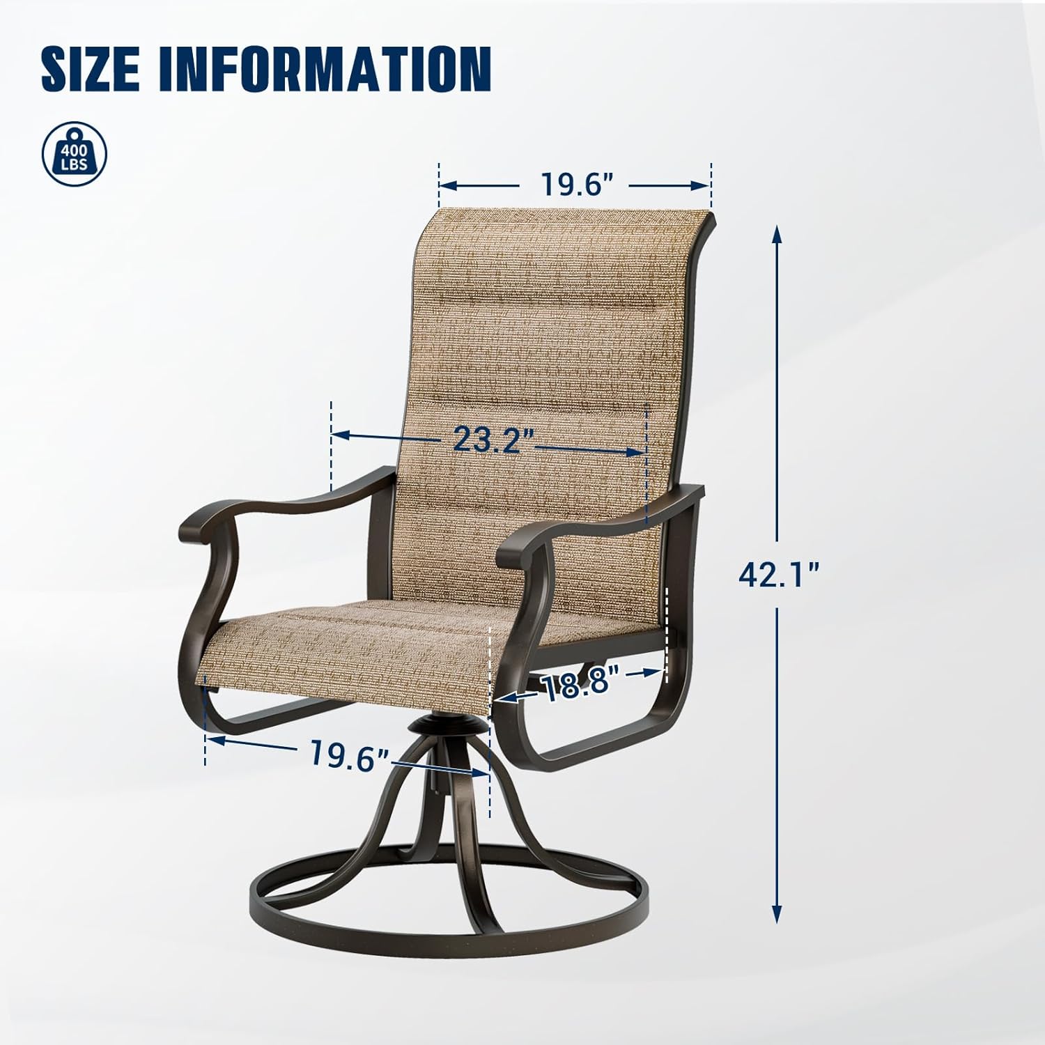 UDPATIO Patio Swivel Chairs Set of 2, Outdoor Dining Chairs High Back with Padded All Weather Breathable Textilene, Metal Rocking Frame for Backyard Lawn Garden, Brown