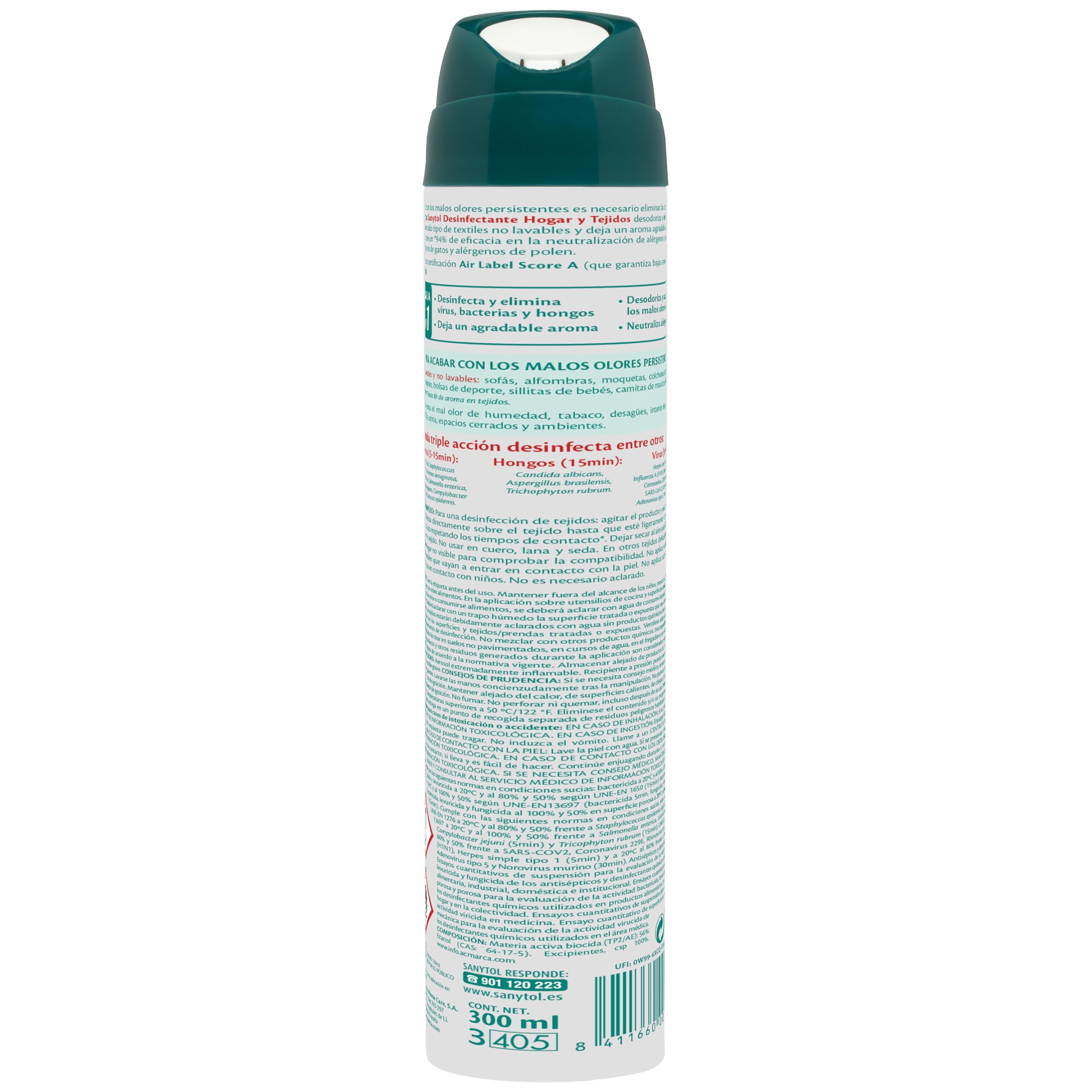 Sanytol – Ambientador Desinfectante Hogar y Tejidos en Spray, Elimina Bacterias, Hongos y Virus, Neutraliza Malos Olores, Aroma, Menta – 300 ml