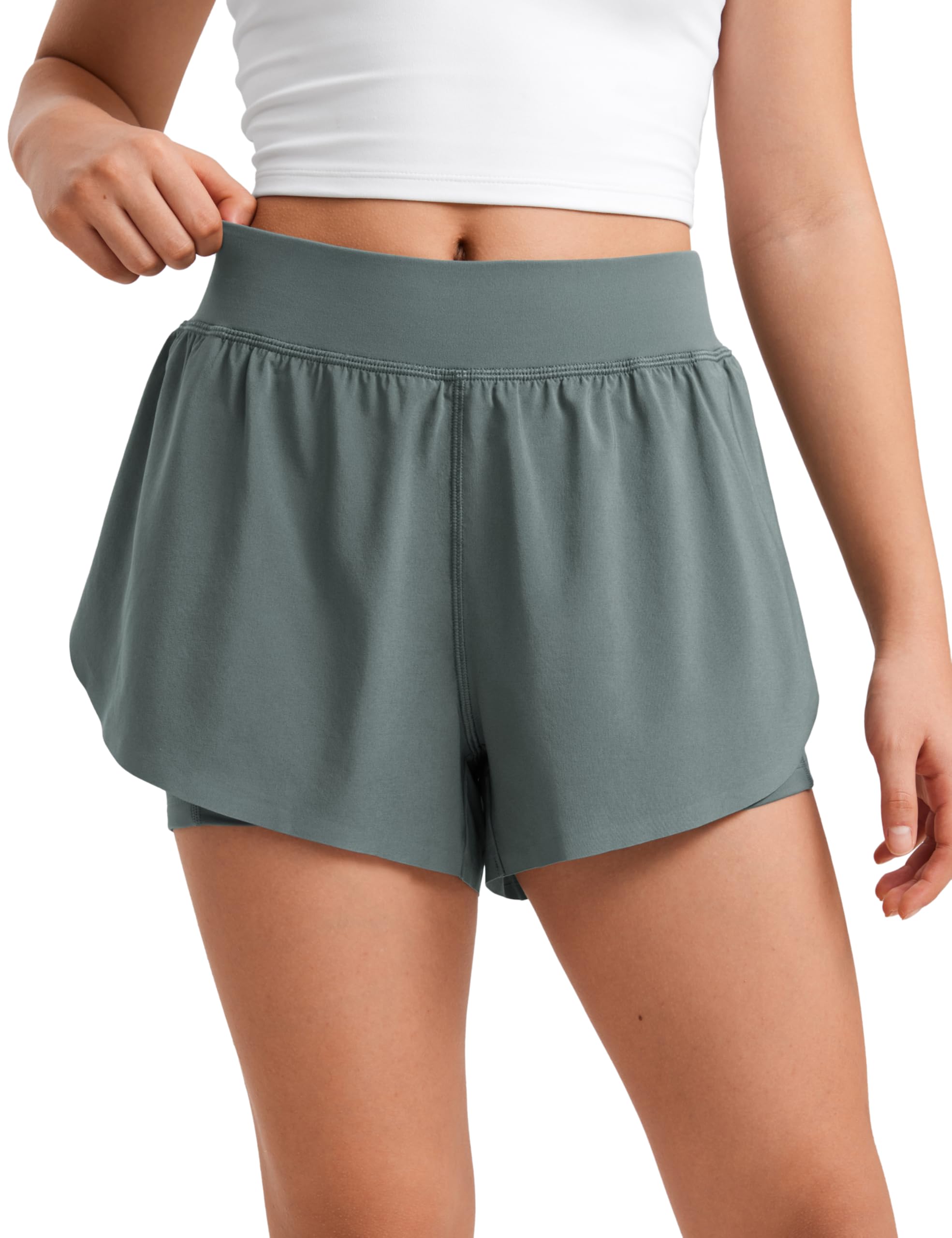 CRZ YOGA Girls Feathery-Fit Soft 2 in 1 Dolphin Athletic Shorts - Tennis Soccer Running Casual Liner Pockets Kids Teen