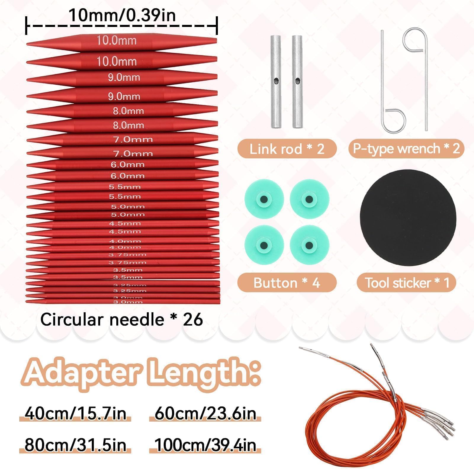 Kit 13 Paia Aghi Maglia 4 Pollici Lungo, Set di Aghi Circolari Alluminio Cavi 40/60/80/100cm Uncinetto Maglia Uncinetto Staccabile con Custodia per Maglia DIY