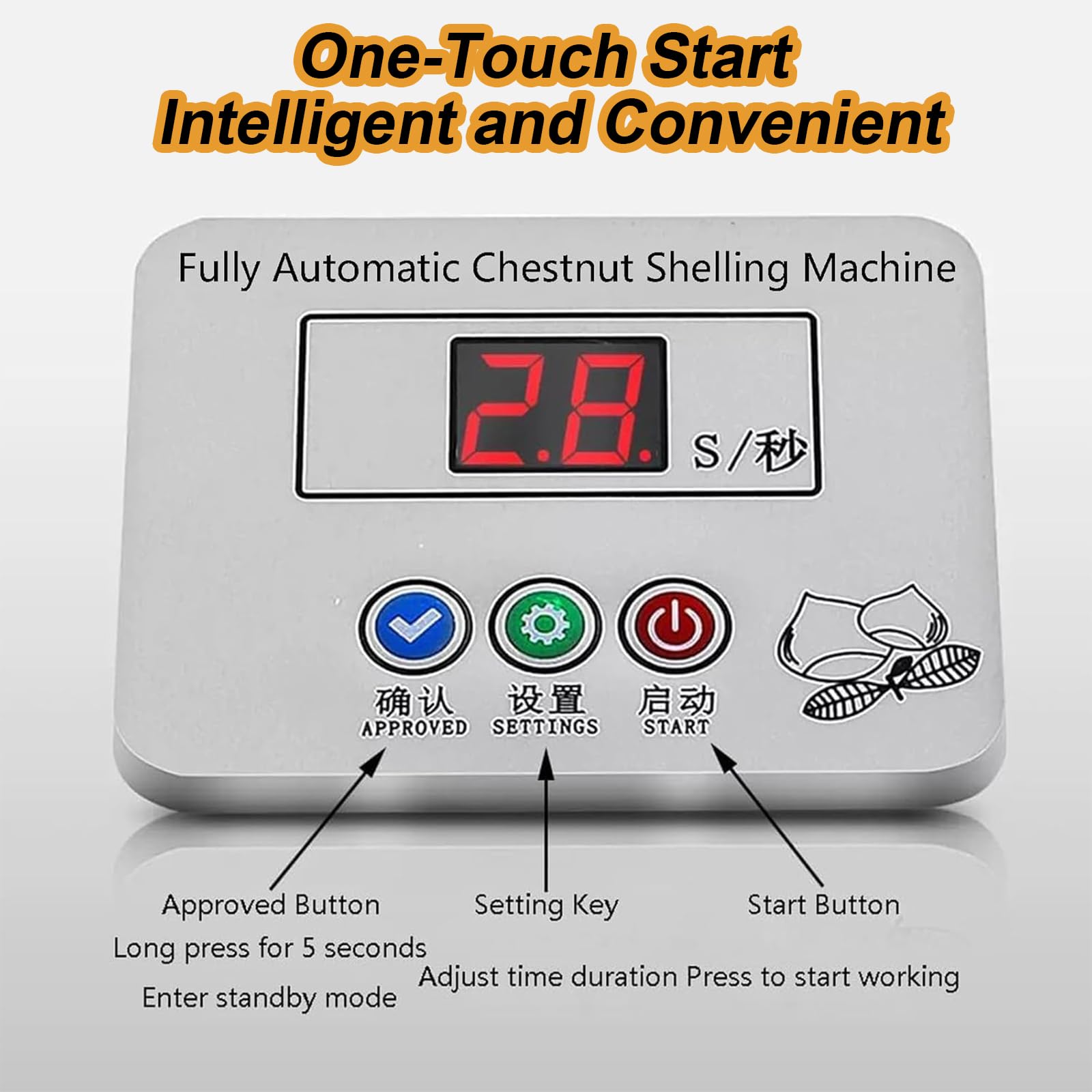 Máquina eléctrica para galletas de castañas, pelado automático, tiempo ajustable de 1 a 99 segundos, separación de concha a pulpa, ideal para tiendas de castañas y plantas de procesamiento