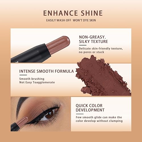 Kyannkra Eyeshadow Stick Glitter Matte Nude Eye Makeup smoky eyes makeup Long Lasting Quick-Drying Smooth E10(E10)