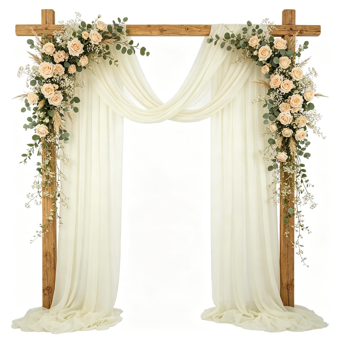 1 Pcs 30" x 19.7Ft Wedding Arch Draping Fabric Beige Tulle Backdrop Curtain — image 1