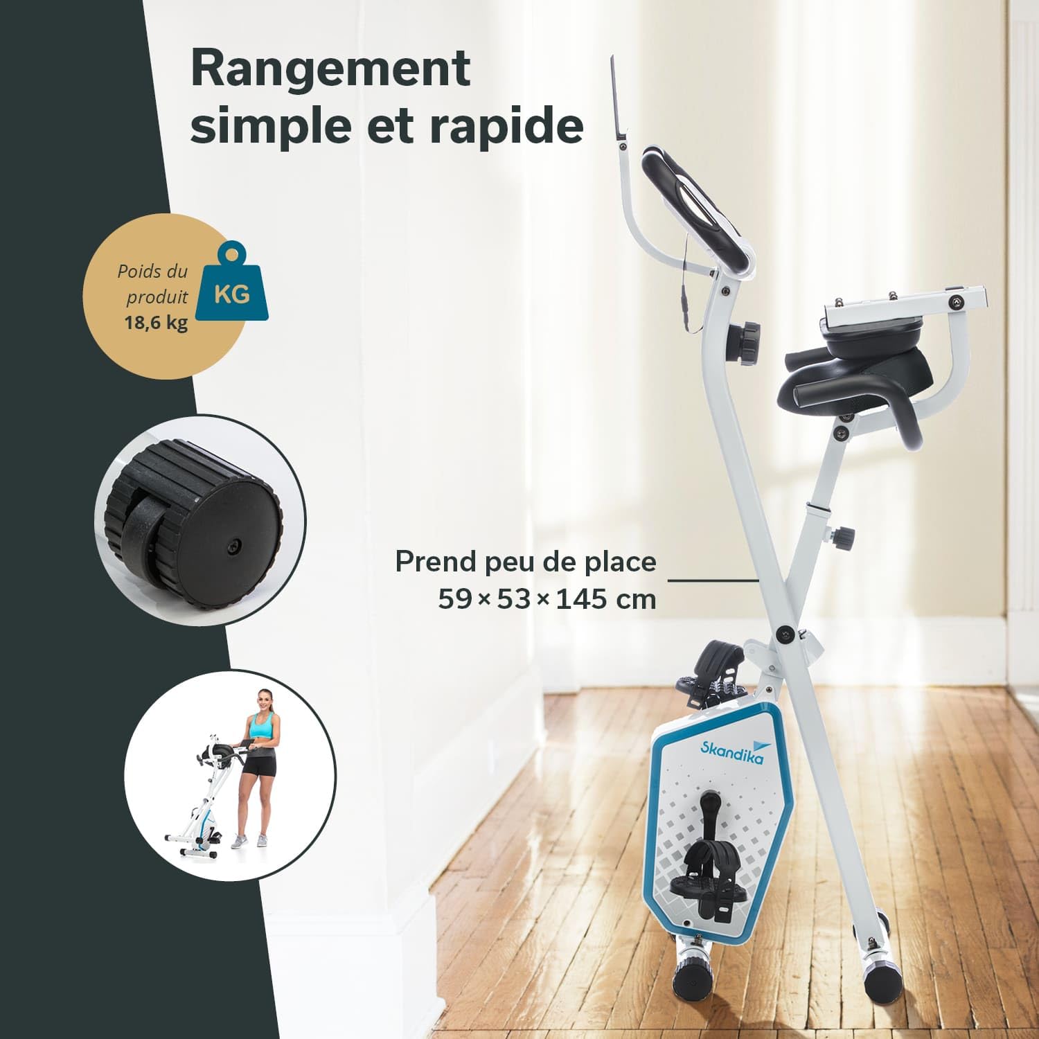 Skandika Vélo d’Appartement Pliable Foldaway X-1000 PLUS, 8 Niveaux de Résistance Magnétique, Velo D Appartement, Bluetooth, Kinomap, Écran LCD Rangement Facile, Support Tablette, Max 130KG