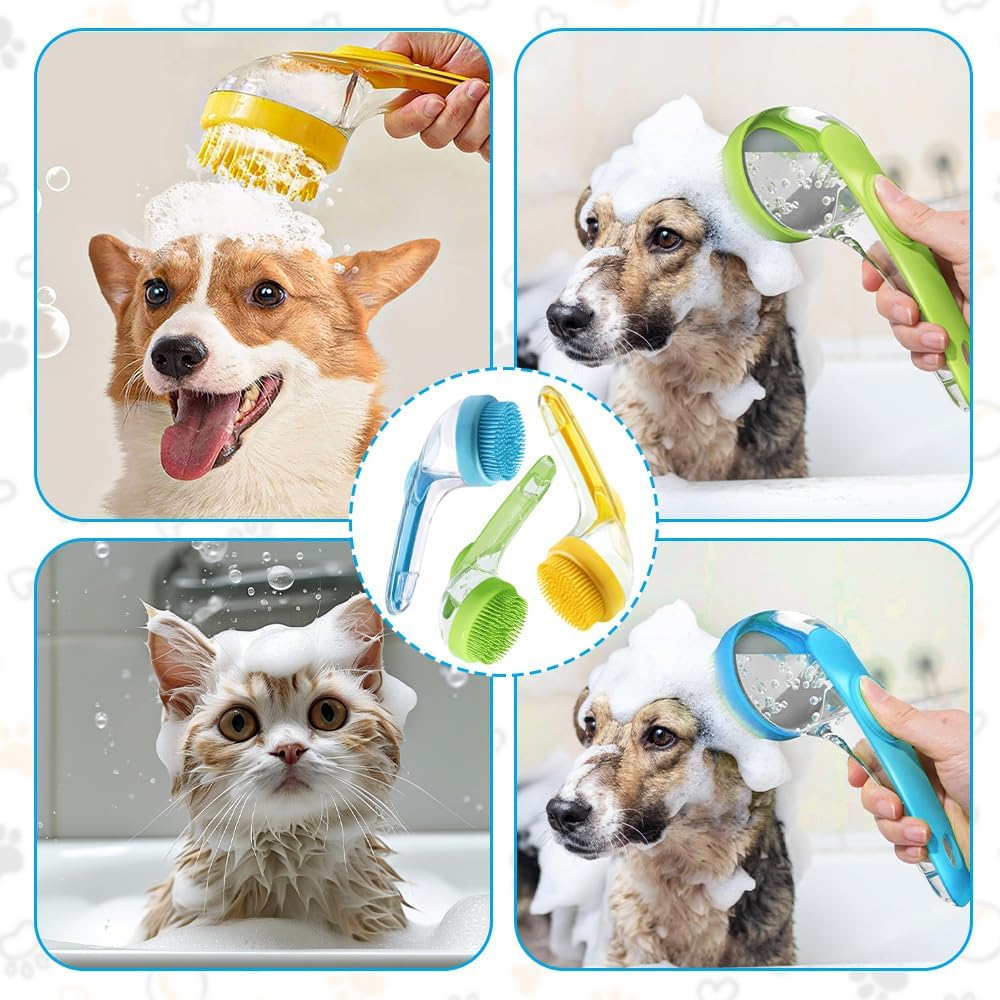 Spazzola da bagno per animali domestici 2 in 1, strumento di lavaggio per cani e gatti con dispenser di sapone, adatta per animali domestici a pelo lungo, pelo corto, morbido e ispido