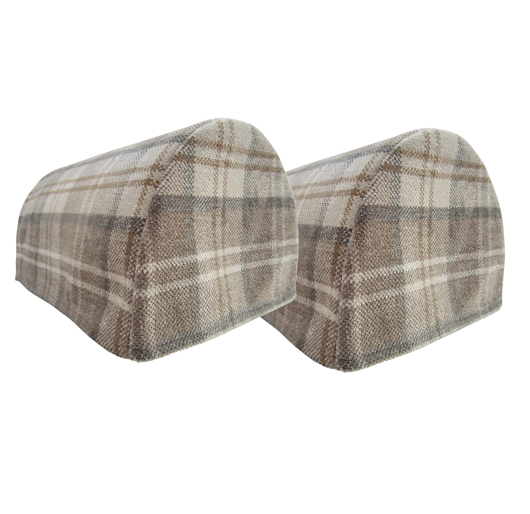 Classic Home Store Balmoral Check Pair of Mini Round Arm Caps Soft Touch Chenille Sofa Furniture Cover (Natural)