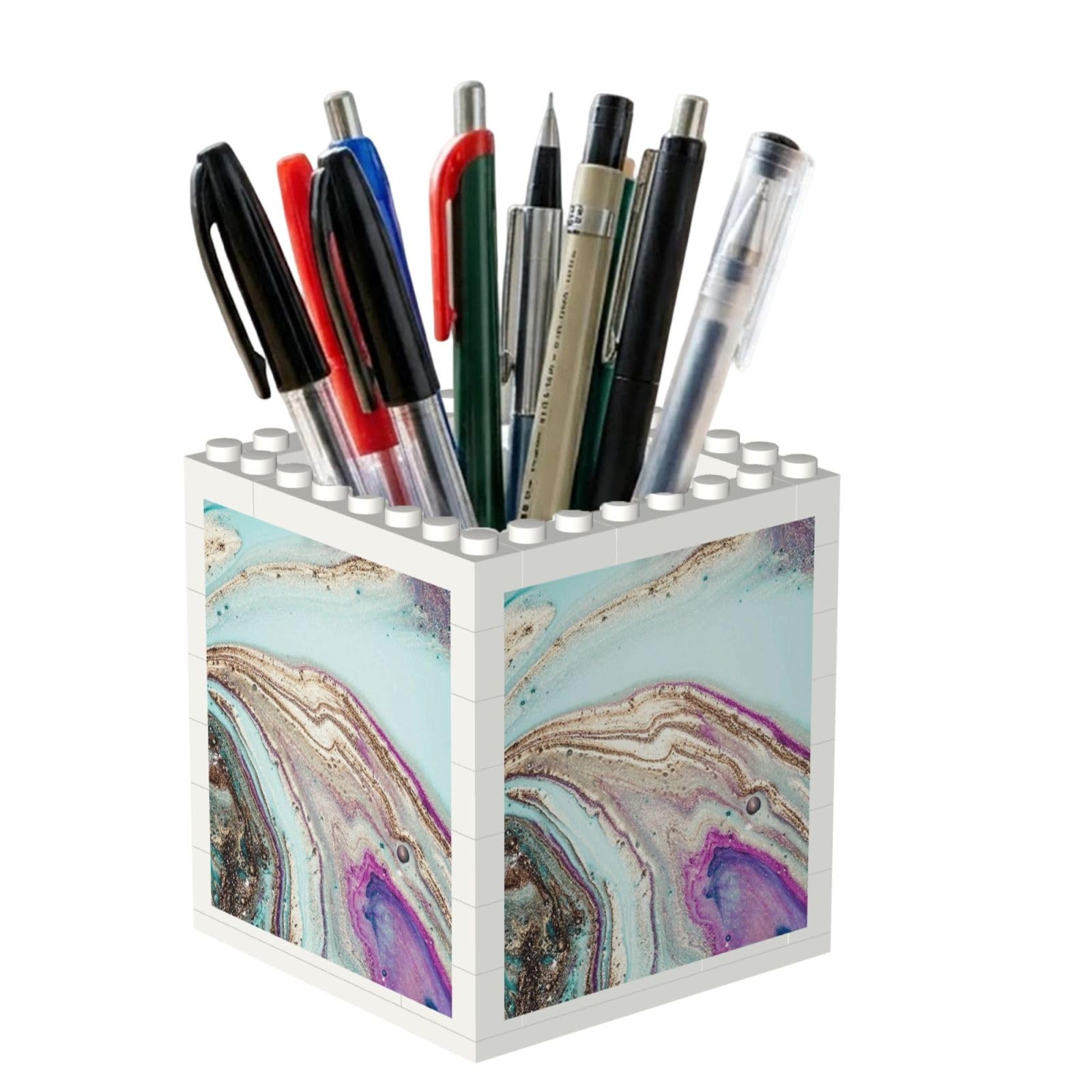 Poadnly Rainbow Agate Geode Rock, Pen Pot Pencil Holder for Office Home School, Compact Desk Organiser for Office Stationery