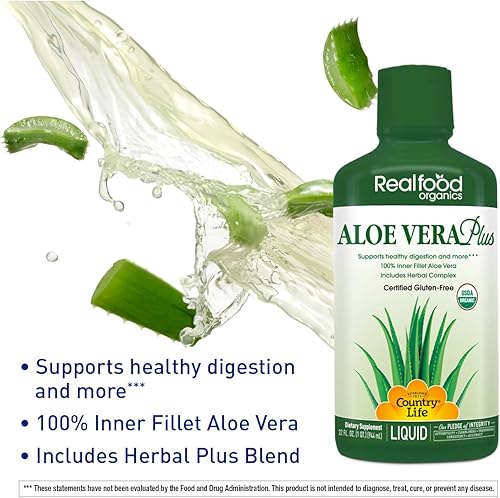 Miniatura 2 de Country Life Aloe Vera Plus, Realfood Organics, apoya la digestión saludable, líquido de 32 onzas líquidas, certificado sin gluten, certificado