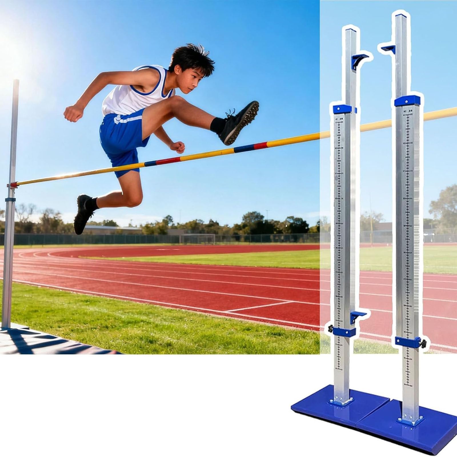 JozyJul 1 Pair Training High Jump Stands Aluminum, Portable Competition Track and Field High Jump Standards, School High Jump Standard Measures from 1' to 7.5'