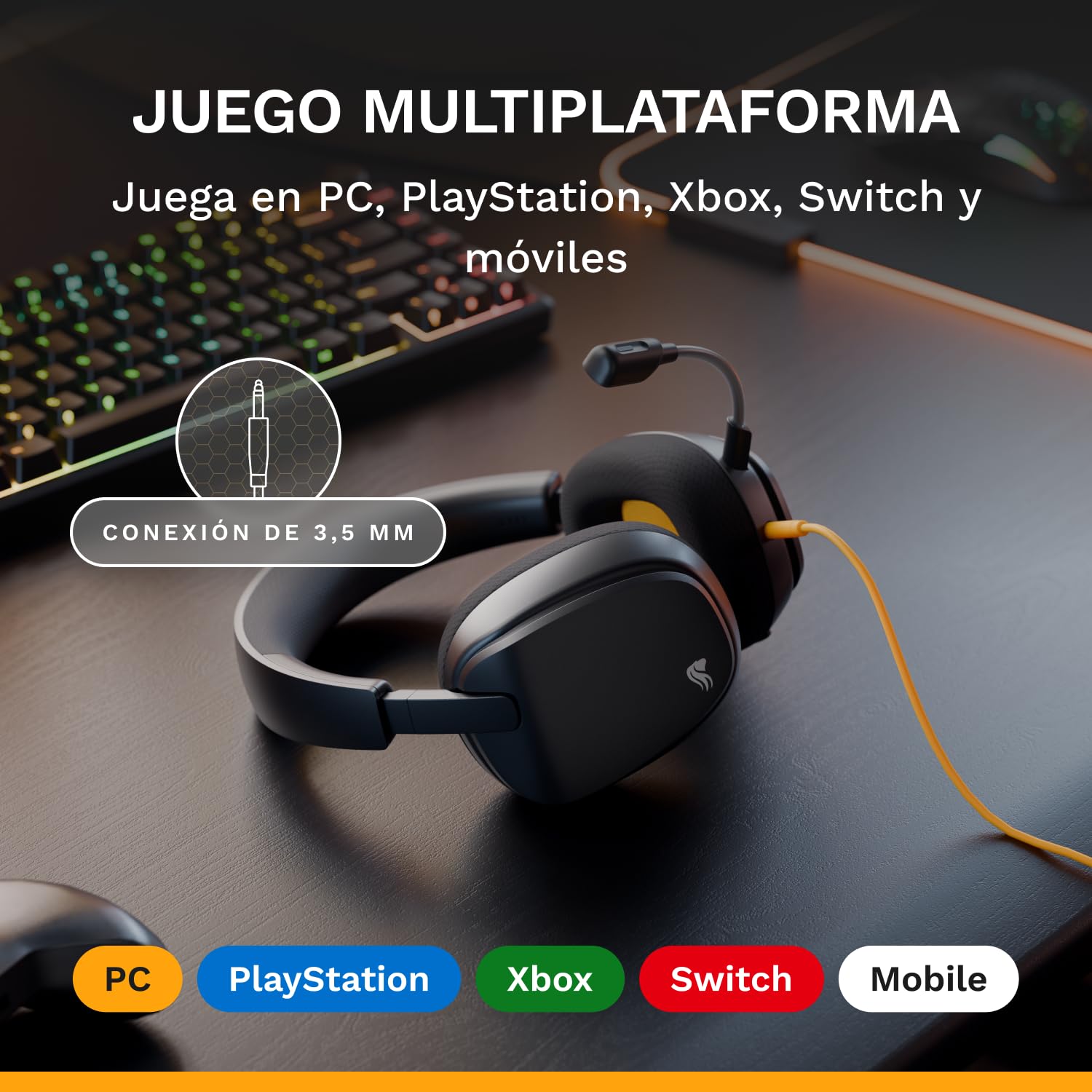 Glorious GHS Eternal - Auriculares de Gaming estéreo para PC, PS5, PS4, Xbox y Switch - Altavoces Ajustados únicos, Micro extraíble y Ajustable de 3.5 mm - Comodidad Duradera día y Noche - Negros