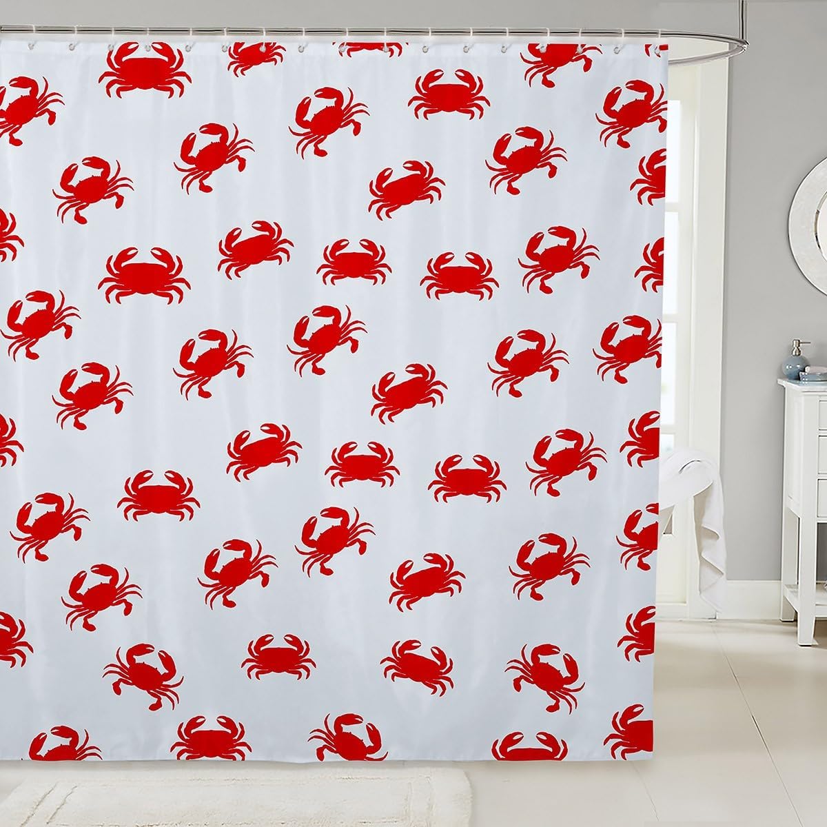 Castle Fairy Decorative Crab Silhouette Shower Curtain Waterproof Polyester Fabric,Red Crab Bath Curtain Home Bathroom Decor Hanging Curtain with Hooks 72 x 78 Inch,Machine Washable