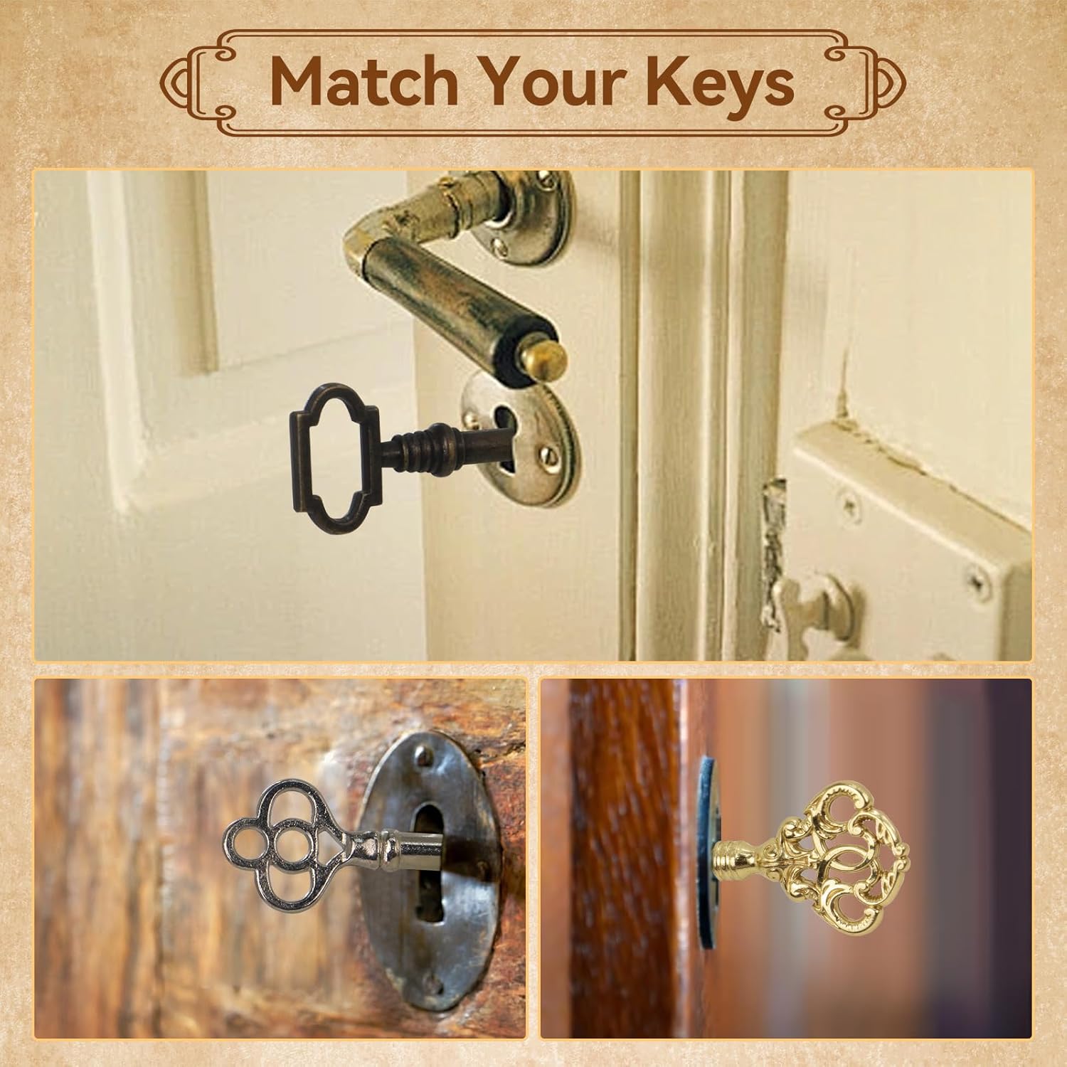 Universal Skeleton Keys Replacement, 19Pcs Most Popular Hollow Skeleton Key Set for Vintage Old Furniture, Antique Furniture, Cabinet Doors, Grandfather Clocks, Old Style Cabinets or Doors