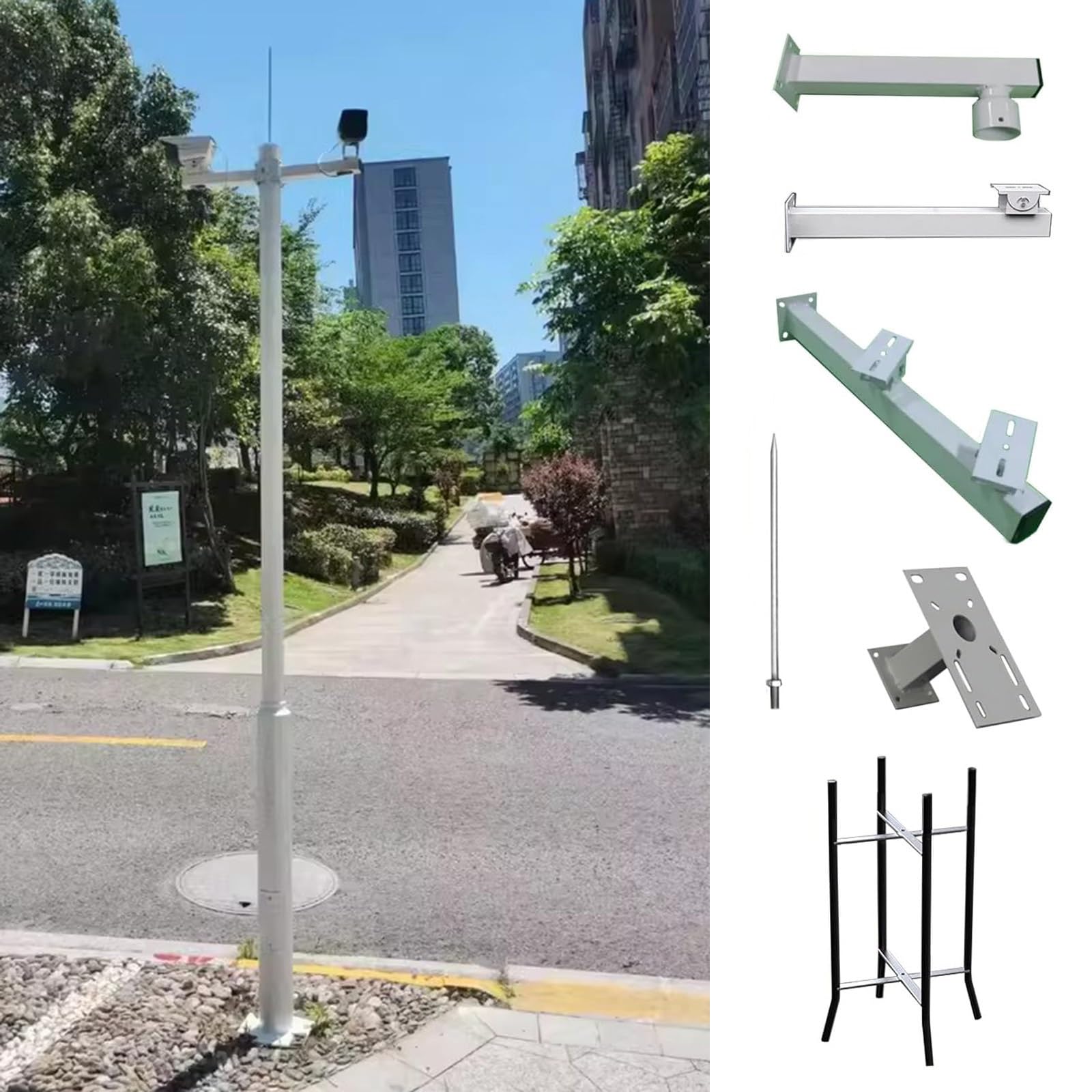 Palo per Telecamera di Sicurezza Supporto per Telecamera da Esterno per Strade, palo di sorveglianza Verticale con Accessori, per Aree residenziali/Giardini/Cortili(5m/16.4ft)