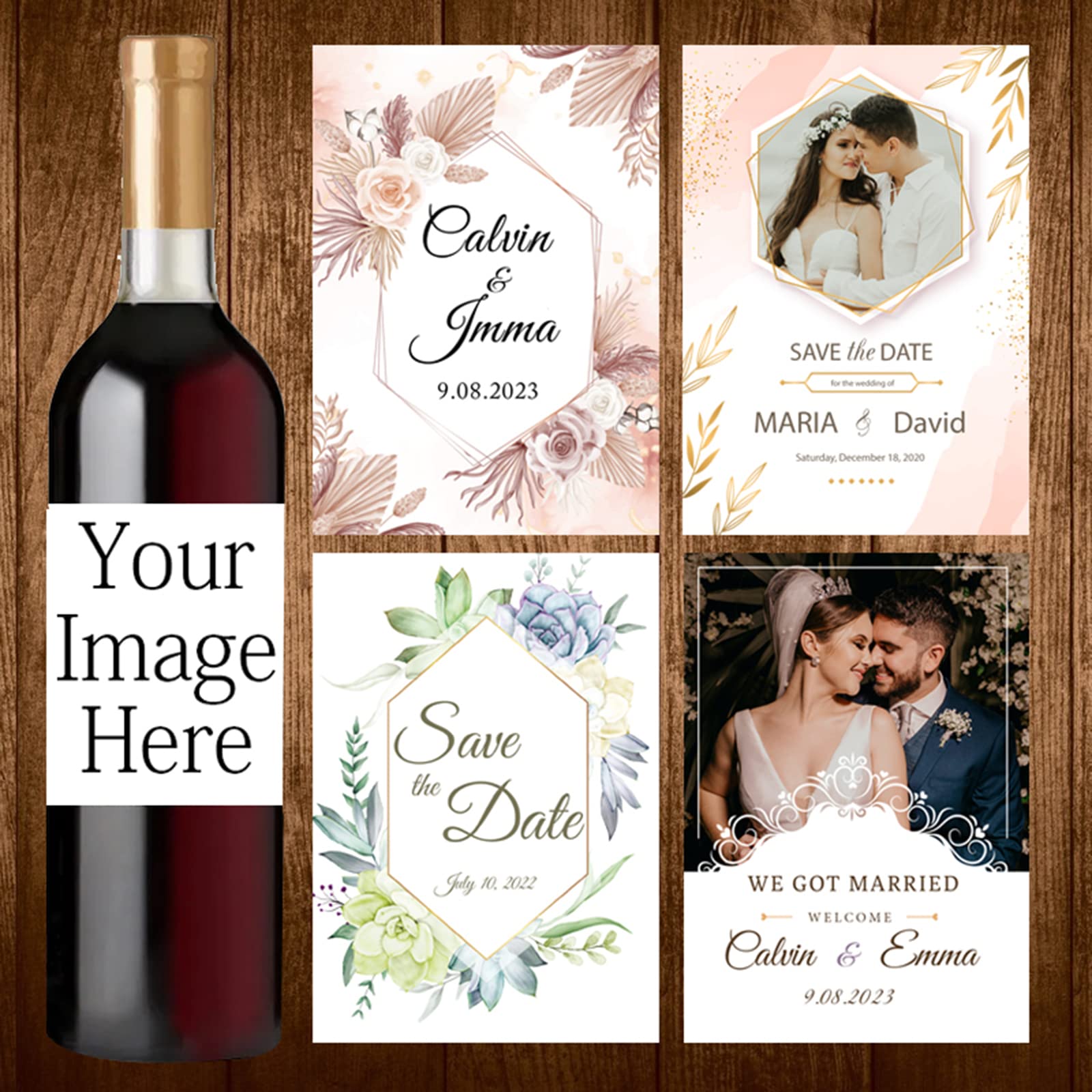 Custom Wedding Wine Labels Stickers,Personalized Engagement Birthday Party Graduation Bride Shower Wine Bottle Labels Stickers (20 Pcs,9 x 12.7cm)