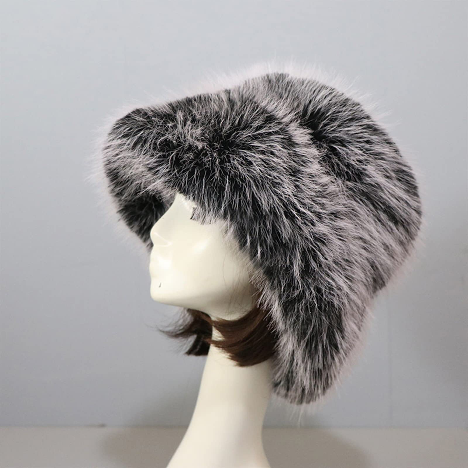 Winter Furry Faux Fur Bucket Hat for Women Warm Fur Plush Personality Ear Protection Large Wide Eaves Fisherman's Cap Frost Black