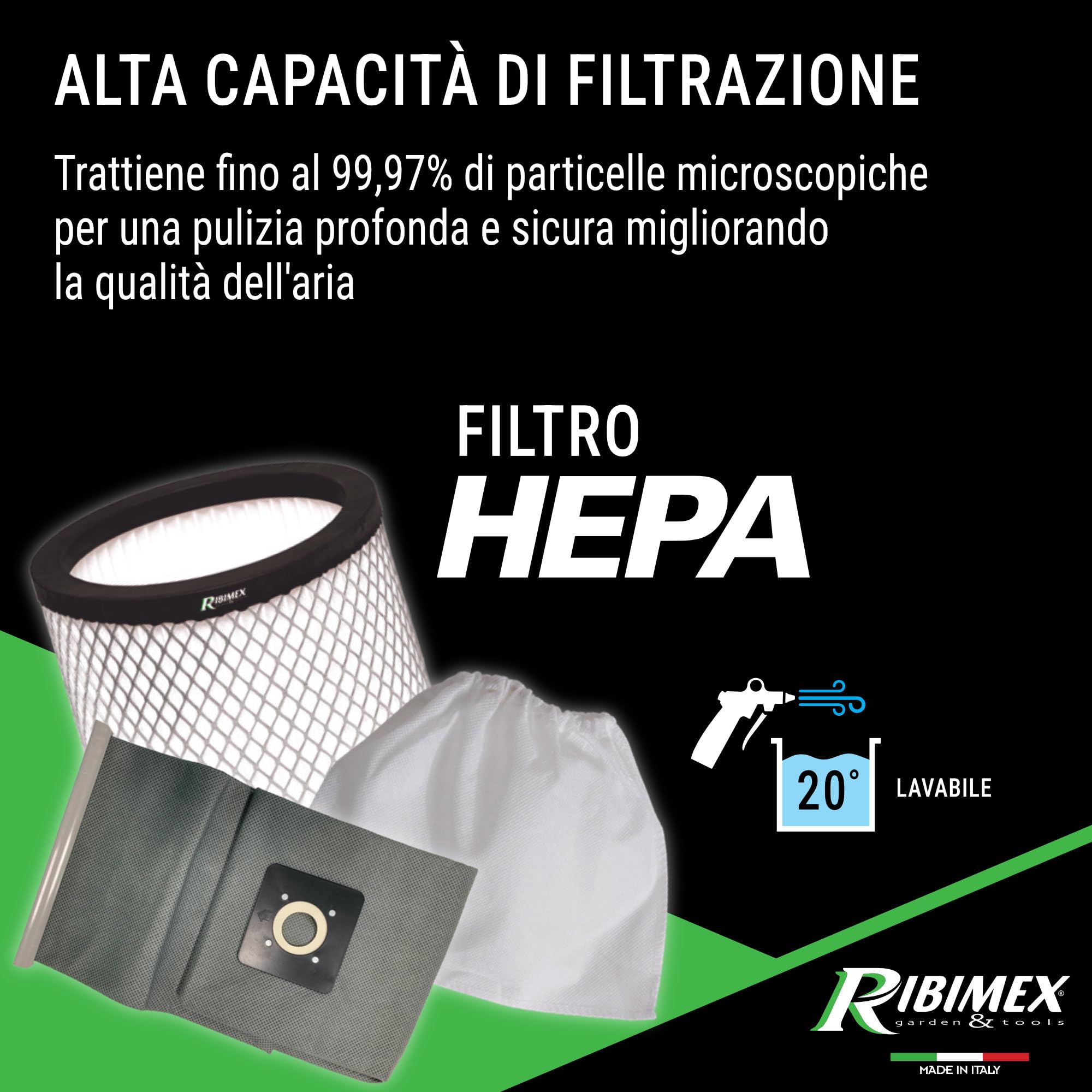 Ribimex Aspiracenere Elettrico Perfetto, Silenzioso, con Filtro HEPA Lavabile, Funzione Soffiante, Bidone da 20 L, Potenza 1200 W, Ideale per Aspirare Ceneri Fredde da Stufe e Camini - PRCEN020