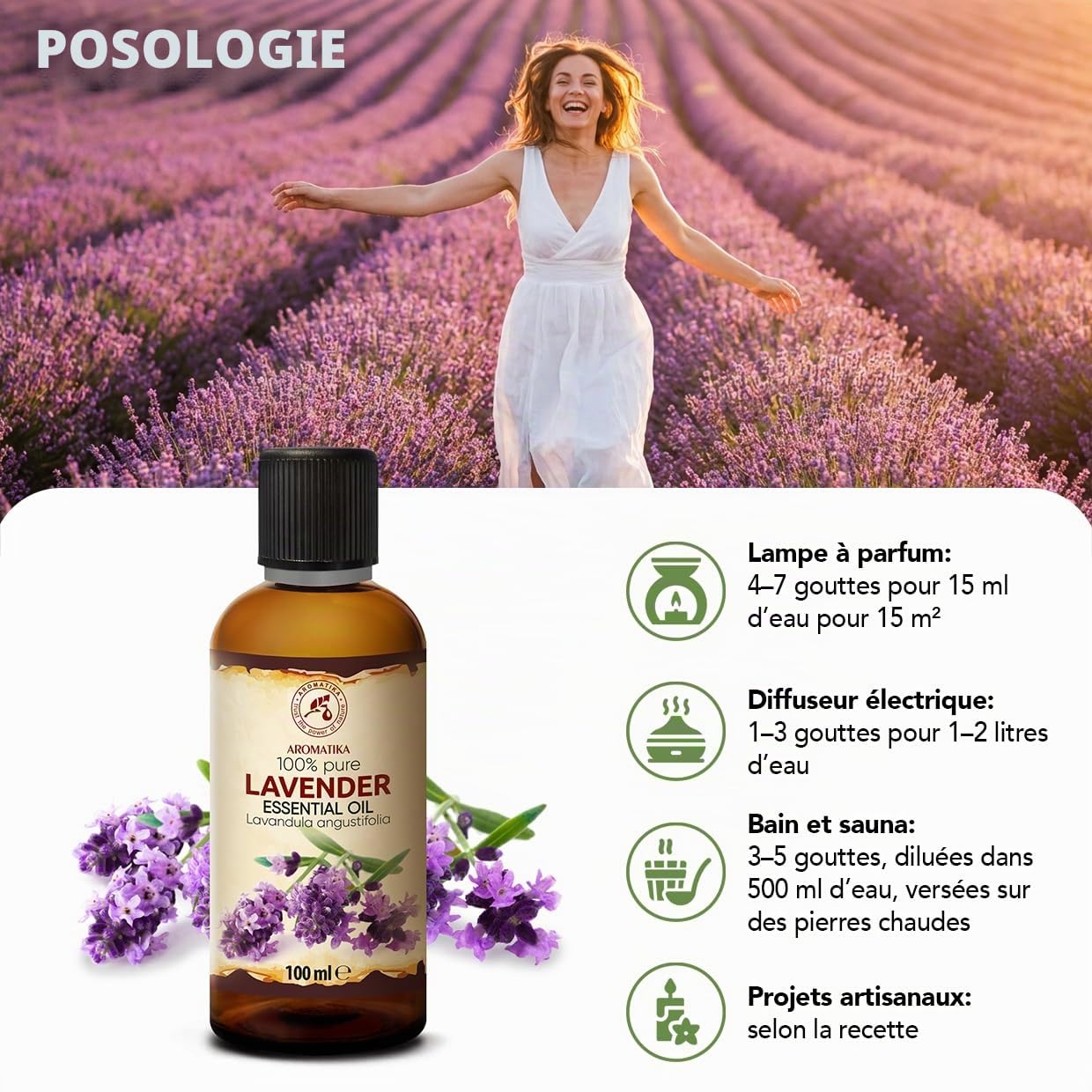 Huile Essentielle De Lavande 2x100 ml - Lavandula Angustifolia - pour Diffuseur et Lampe Aroma - le Savon et les Bougies - Parfums d'Intérieur - Arôme frais - Aromathérapie